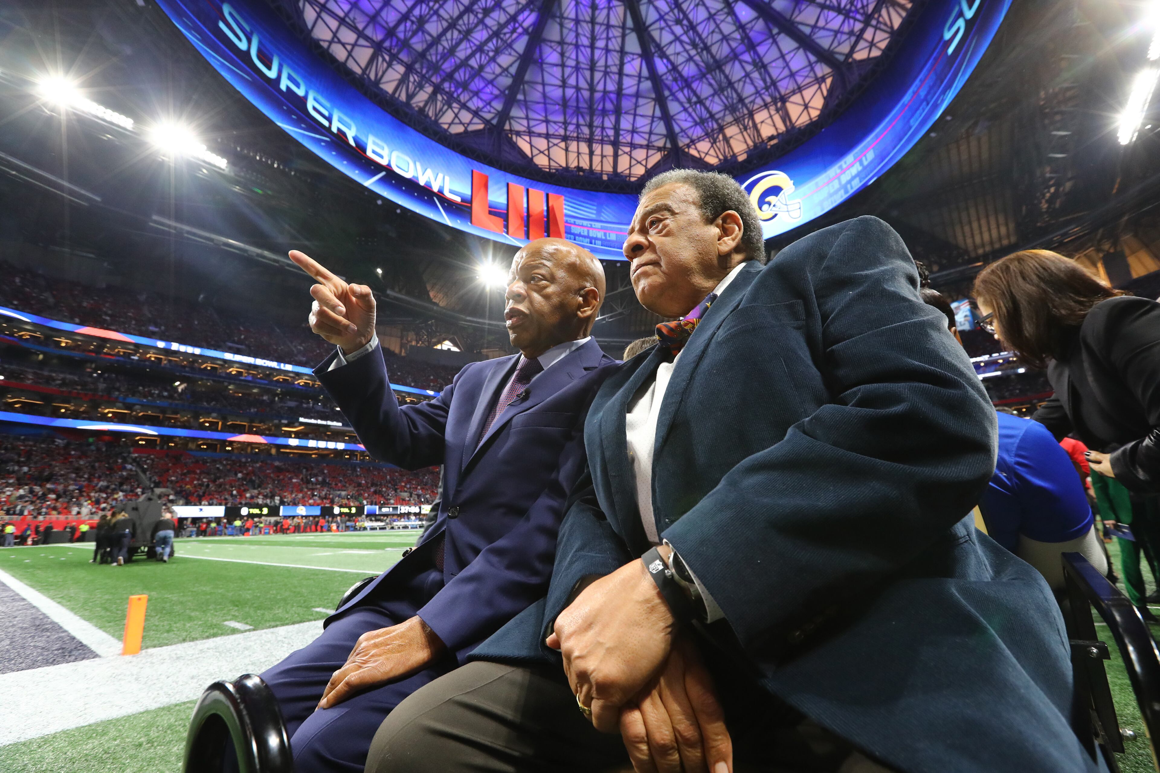 2/3/19 - Atlanta - John Lewis and Andrew Young before the New England Patriots play the Los Angeles Rams in Super Bowl LIII at Mercedes-Benz Stadium in Atlanta, Ga. CURTIS COMPTON / CCOMPTON@AJC.COM