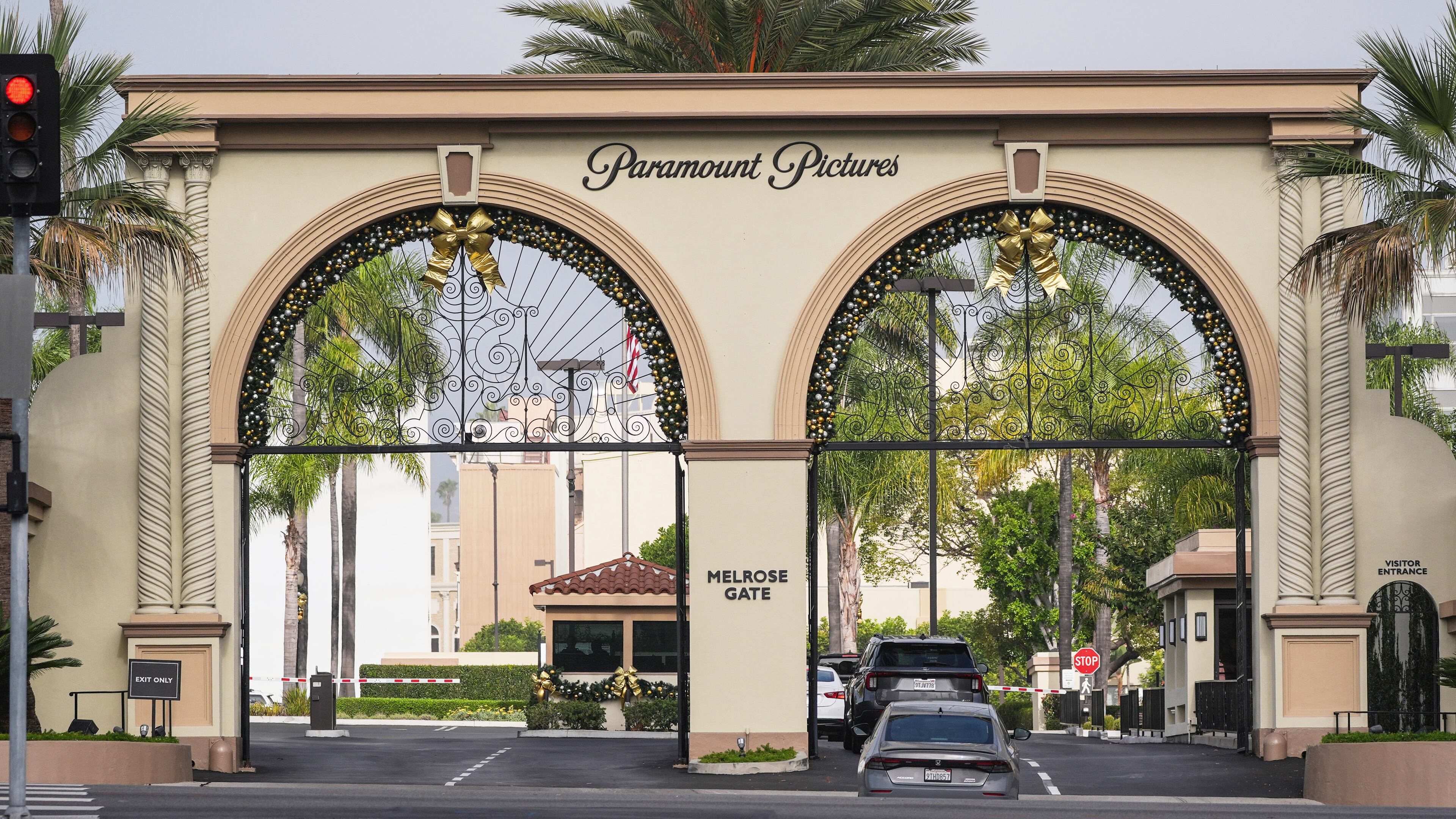 FILE - Vehicles enter Paramount Pictures in Los Angeles on Dec. 17, 2025. (AP Photo/Jae C. Hong, File)