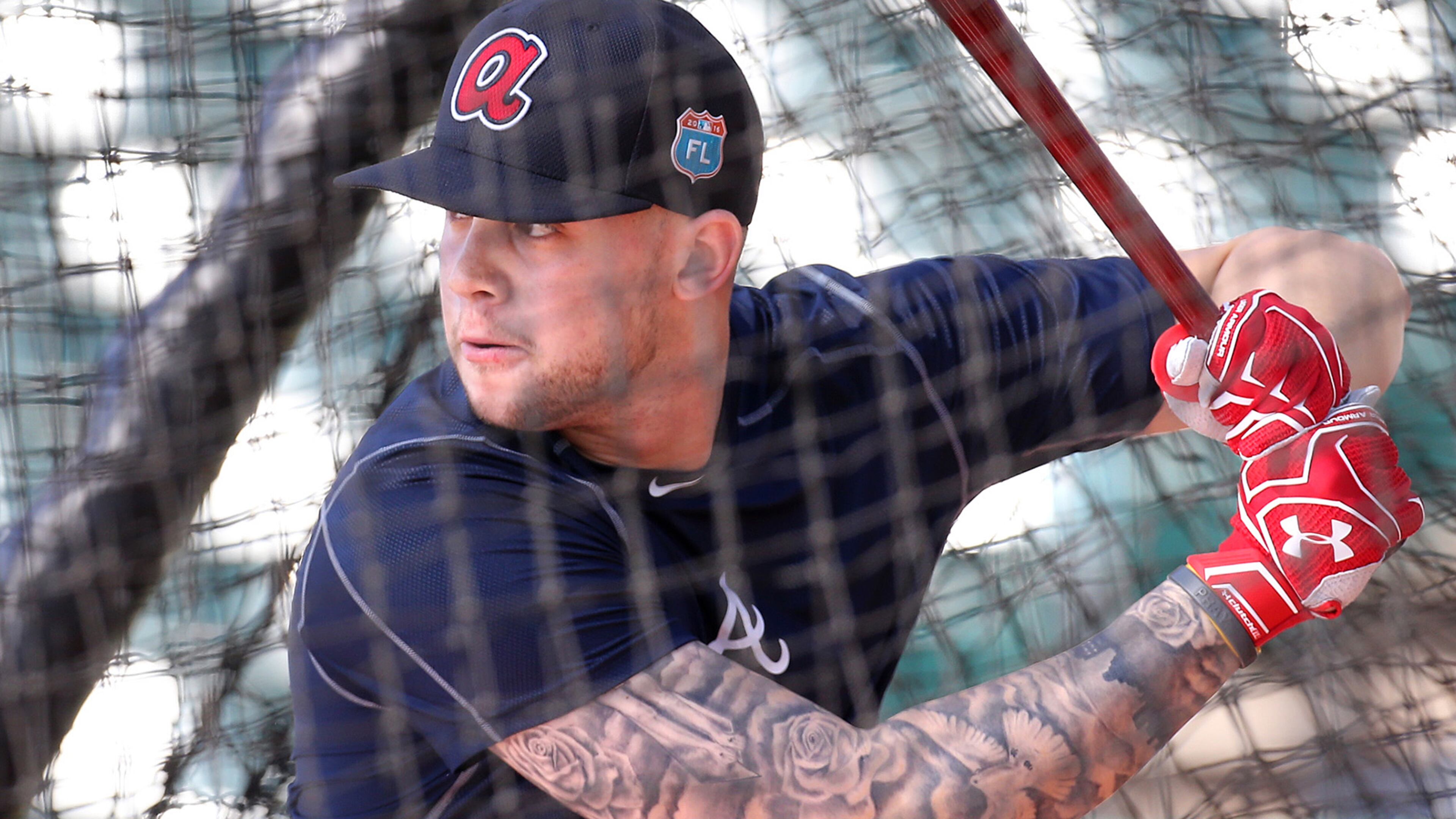 Braxton Davidson takes batting practice during Braves spring training Monday, Feb 22, 2016, at the ESPN Wide World of Sports, Lake Buena Vista, FL. Curtis Compton / ccompton@ajc.com