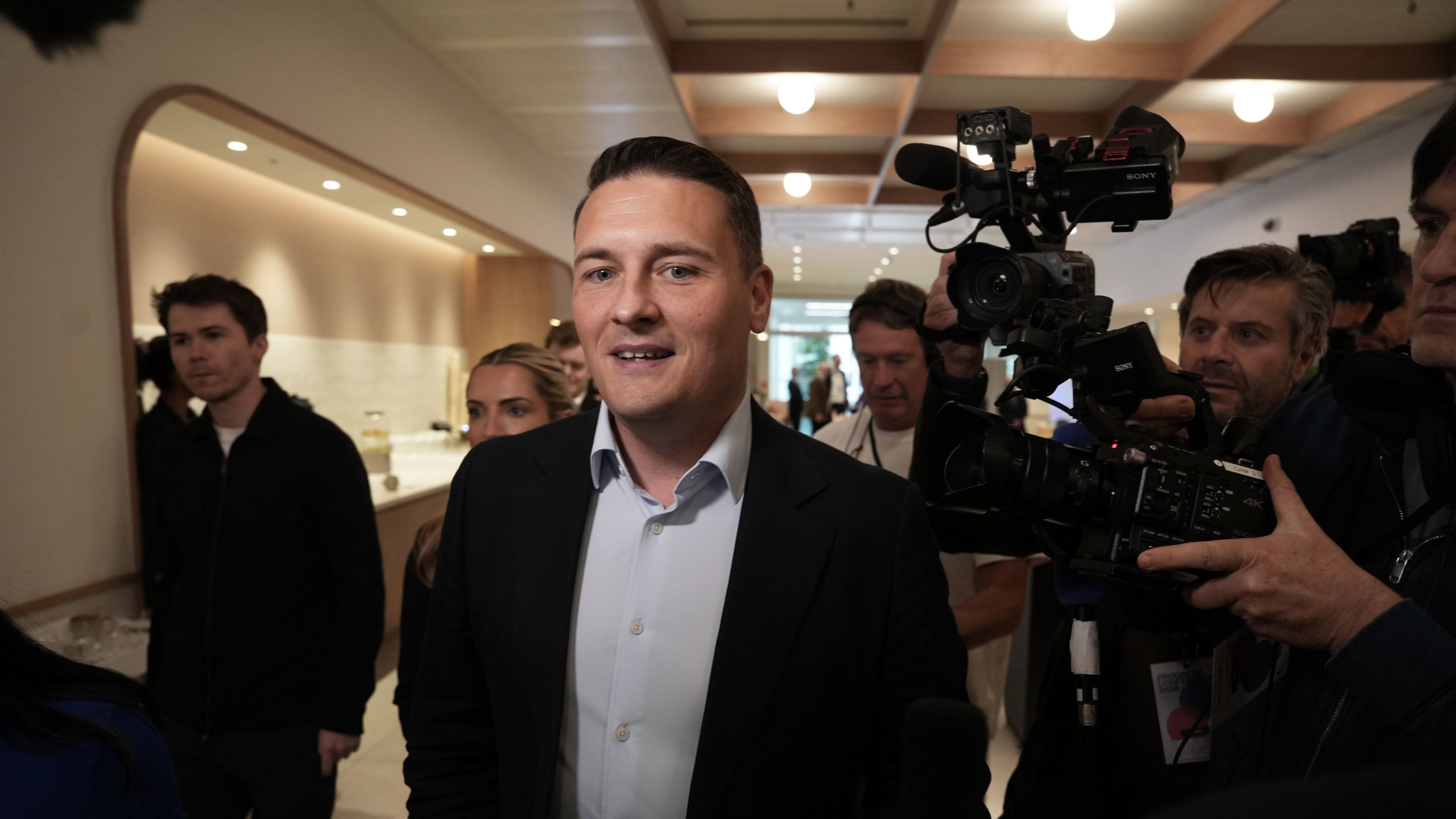 Wes Streeting arrives at the Progress Conference at Convene in London, Saturday May 16, 2026. (Jeff Moore/PA via AP)