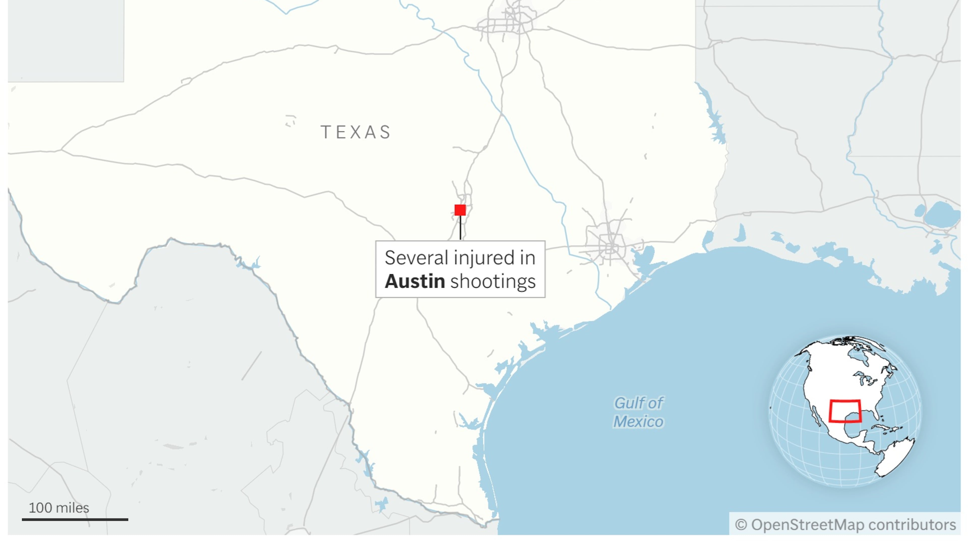 Map showing Austin, Texas. (AP Digital Embed)
