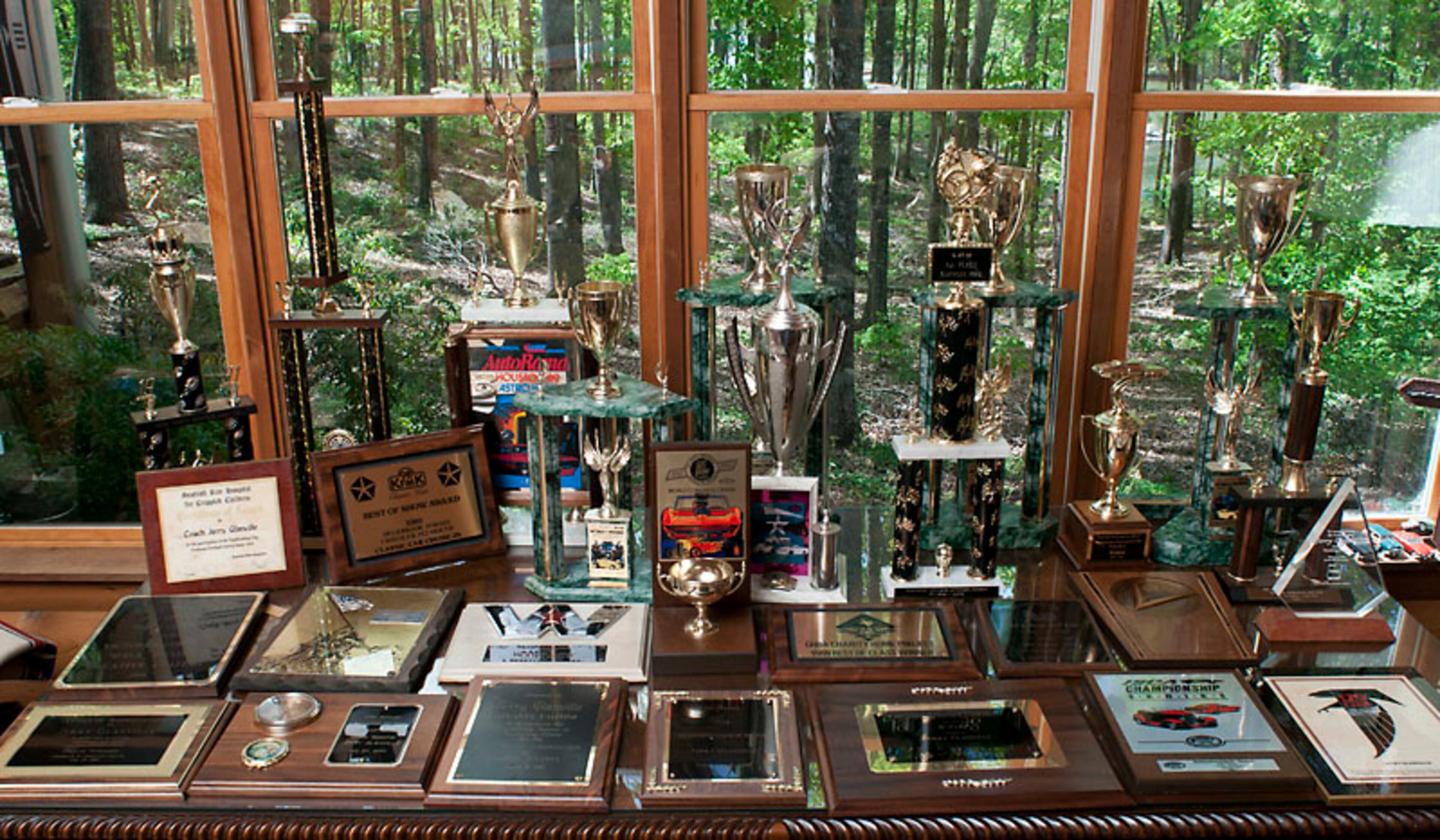 For sale are some trophies and honors Jerry Glanville has collected over the years in auto racing and football. It's not known if the infamous "NFL California State Champions" trophy Glanville had made in 1991, when the Falcons went undefeated against California teams, is among the items in the lot.