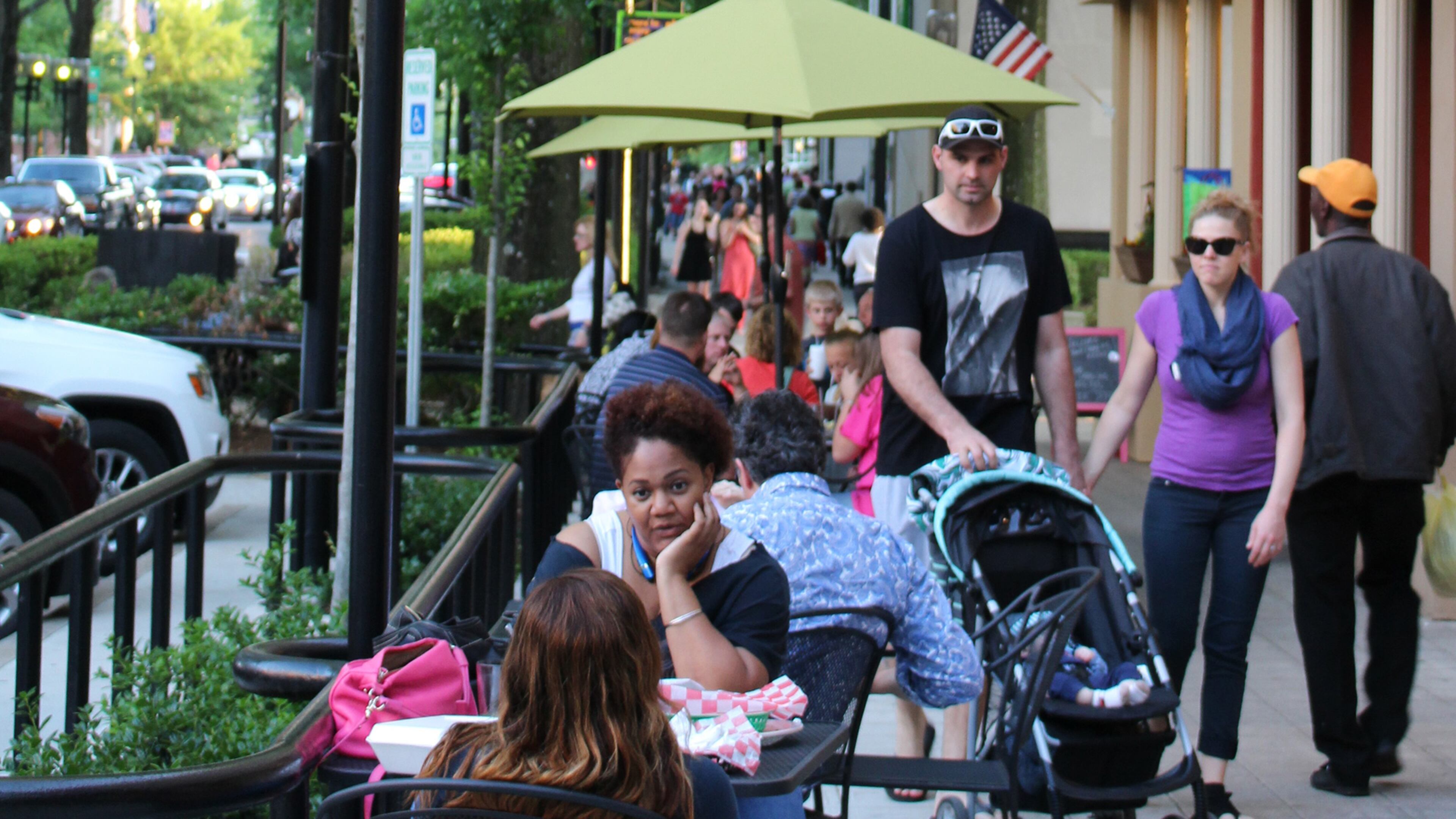 Once derelict and dangerous, downtown Greenville’s Main Street today is a place for strolling, shopping and quiet conversation. (Alan Solomon/Chicago Tribune/TNS)