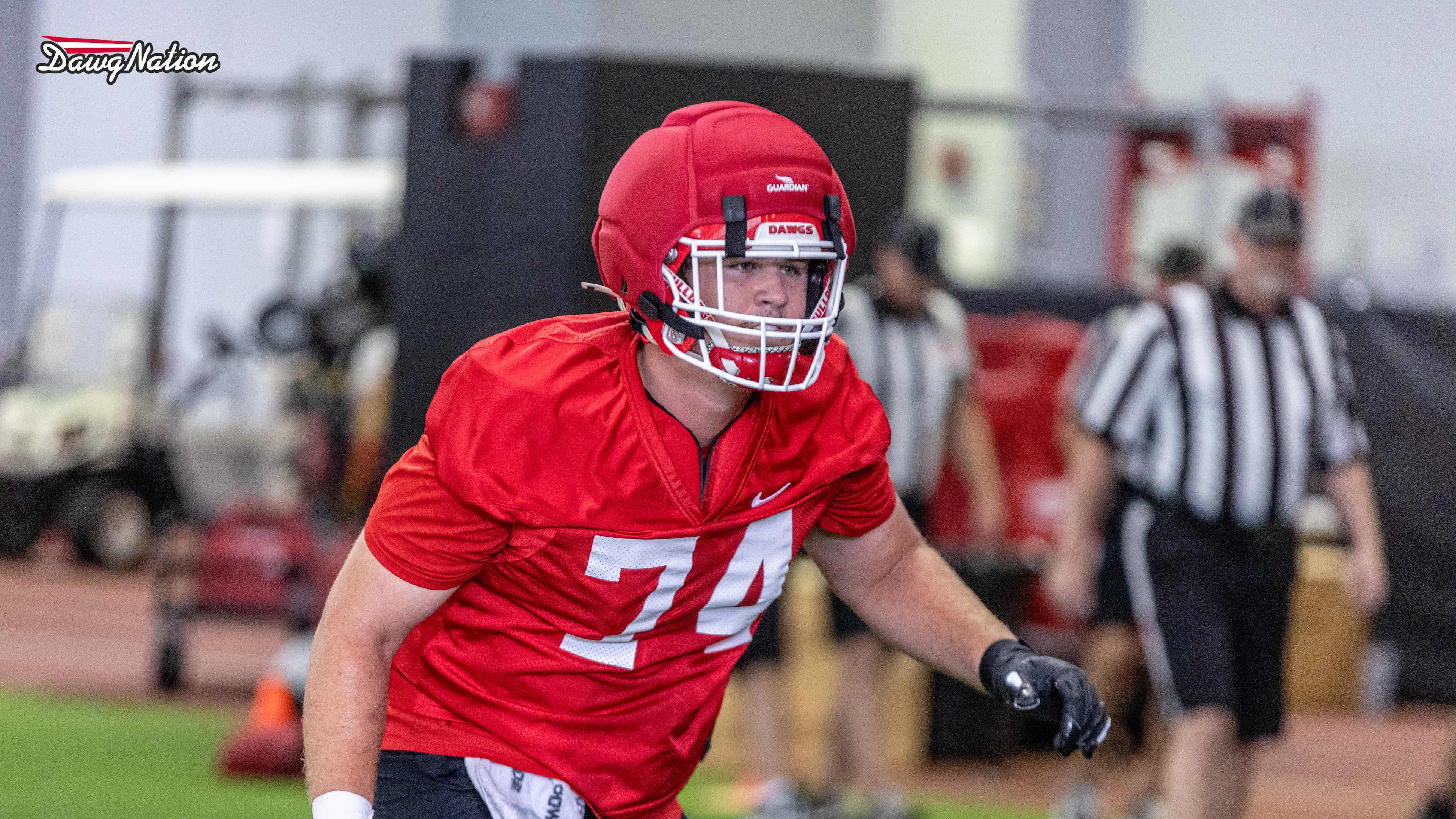 Georgia redshirt junior center Drew Bobo takes a rep during the first day of Georgia's fall camp practices on Wednesday, August 5, 2026, in Athens, Georgia. (Jeff Sentell/DawgNaton)