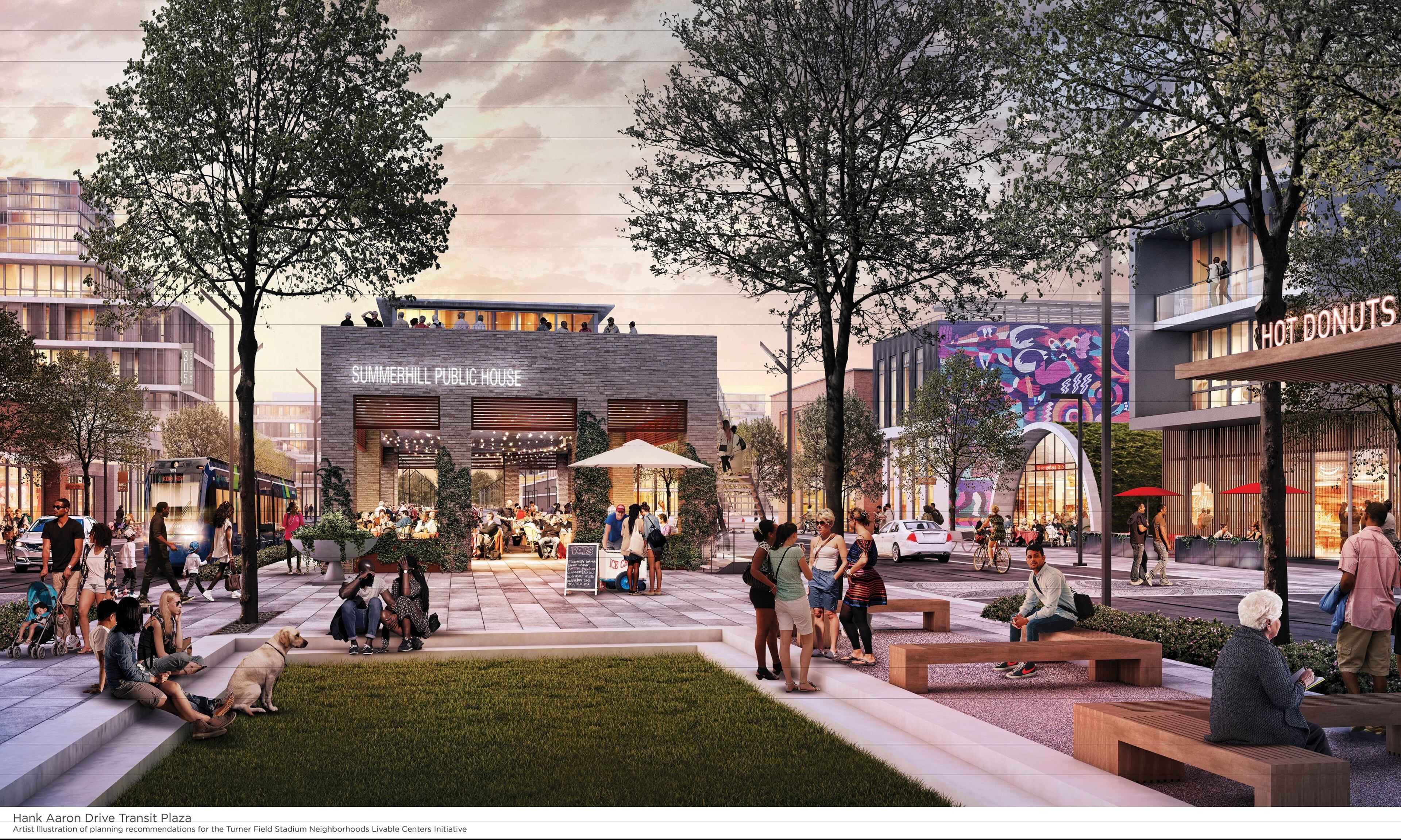 Planned commercial development along Hank Aaron Drive shows office space, retail and even a potential future streetcar or light rail line.