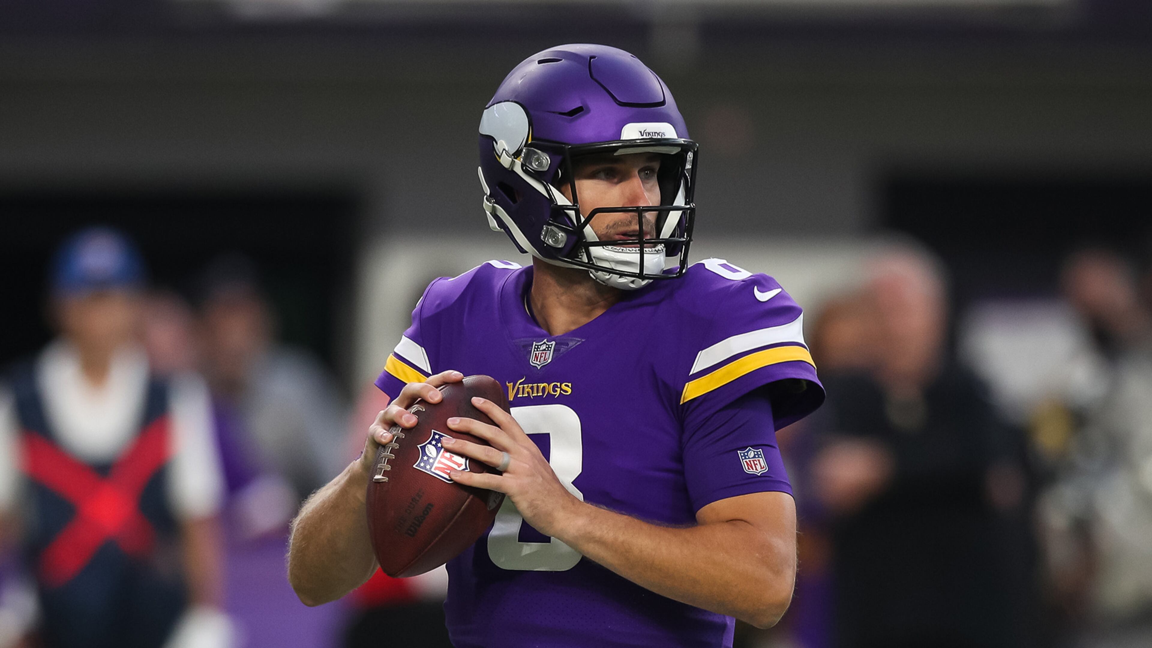 Minnesota Vikings quarterback Kirk Cousins looks to pass against the Indianapolis Colts in the first quarter of a preseason game at U.S. Bank Stadium on Saturday, Aug. 21, 2021, in Minneapolis. (David Berding/Getty Images/TNS)