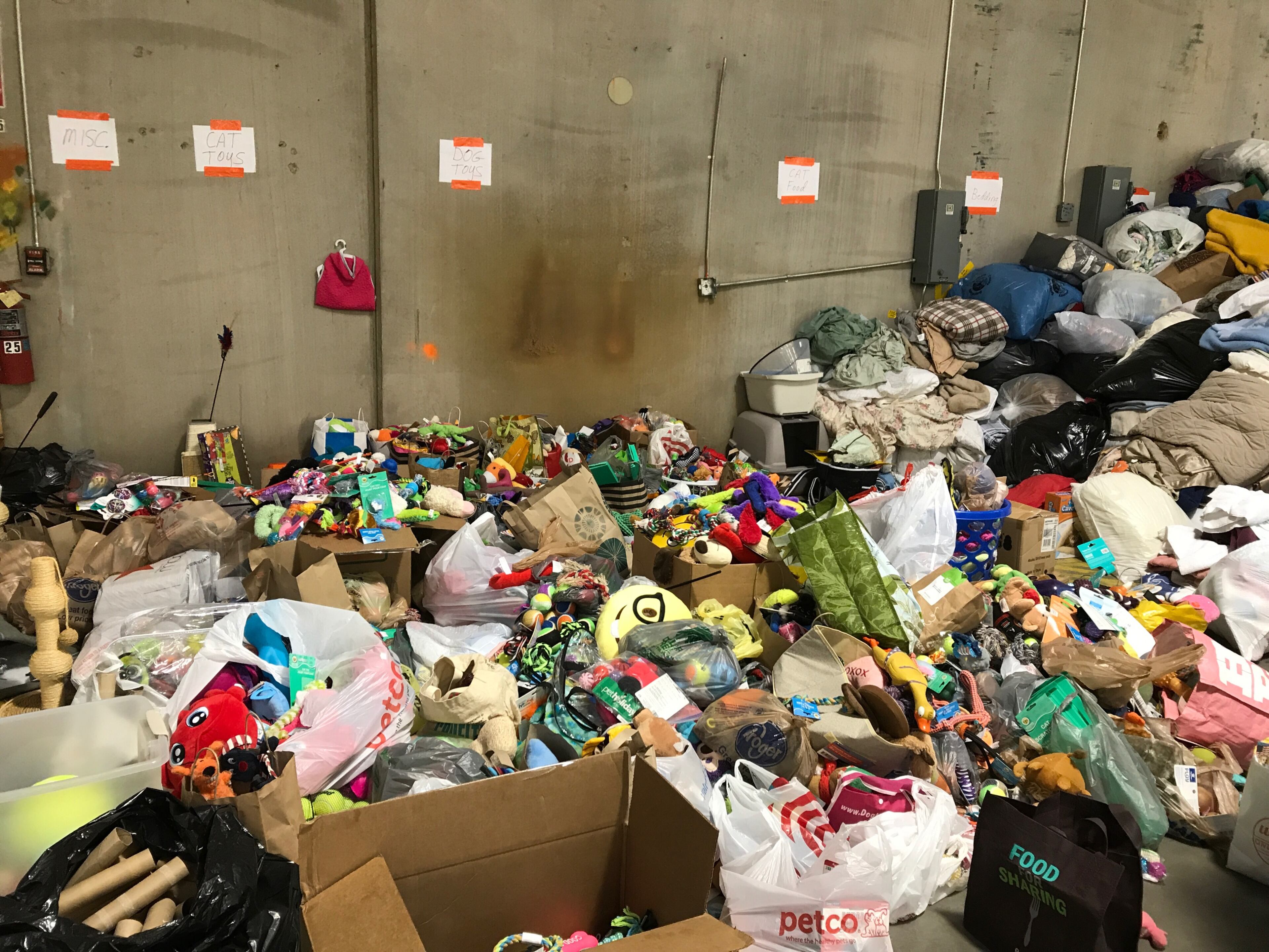 Donations pour in for displaced pets at Atlanta Humane Society emergency shelter in Roswell.