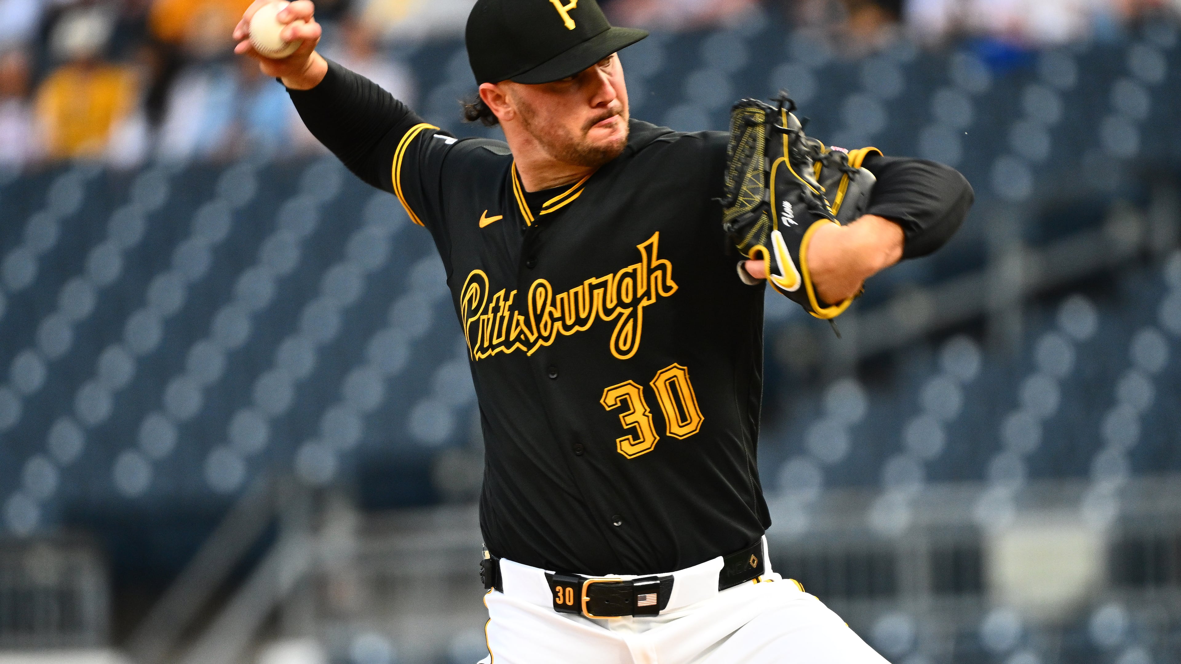 Pittsburgh Pirates pitcher Paul Skenes delivers during the first inning of a baseball game against the Colorado Rockies in Pittsburgh, Tuesday, May 12, 2026. (AP Photo/Justin Berl)
