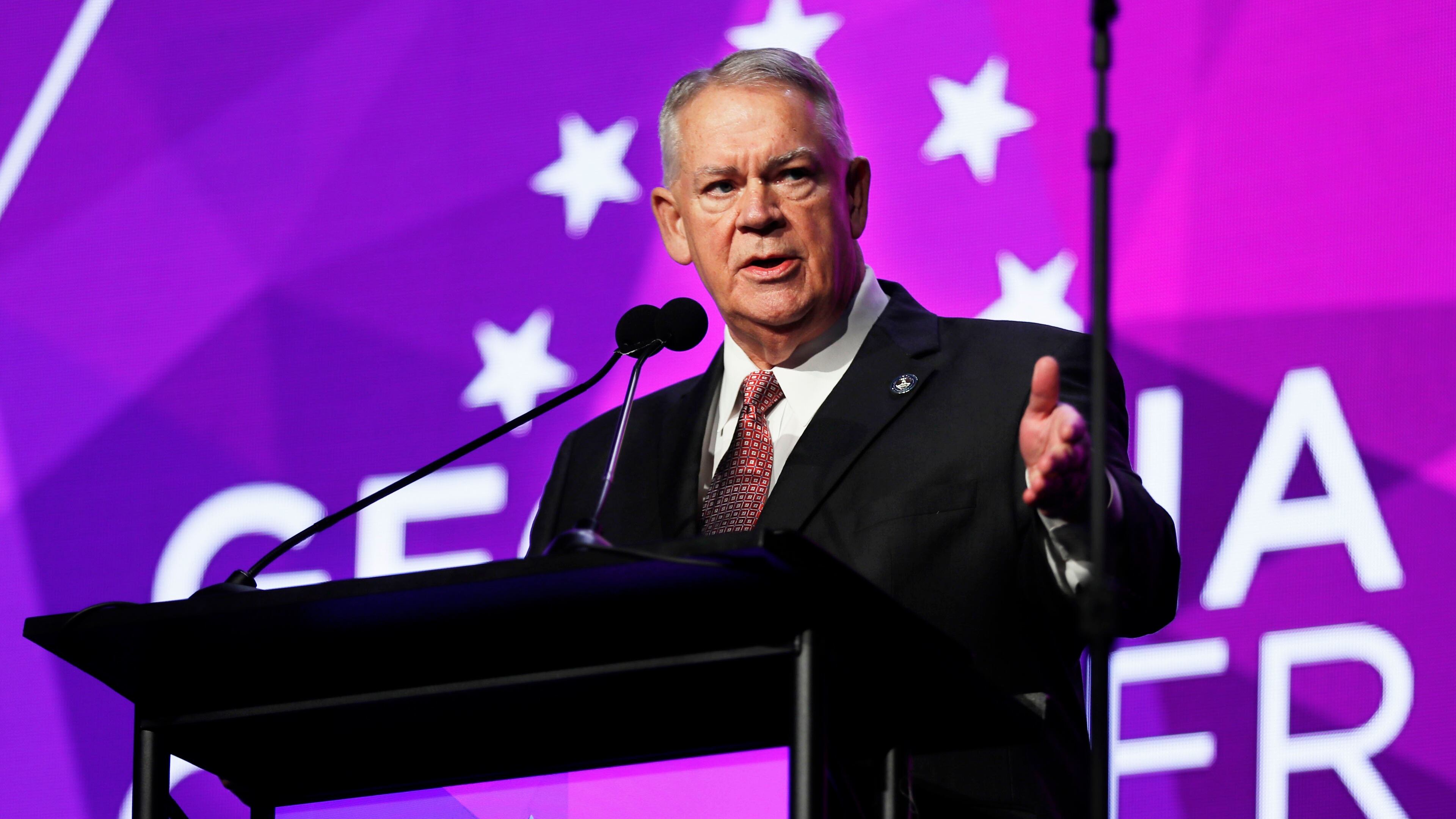 Speaker of the House David Ralston delivers his remarks at this year's Eggs & Issues breakfast, hosted by the. Georgia Chamber of Commerce, on Wednesday, Jan. 16, 2019. Bob Andres / bandres@ajc.com