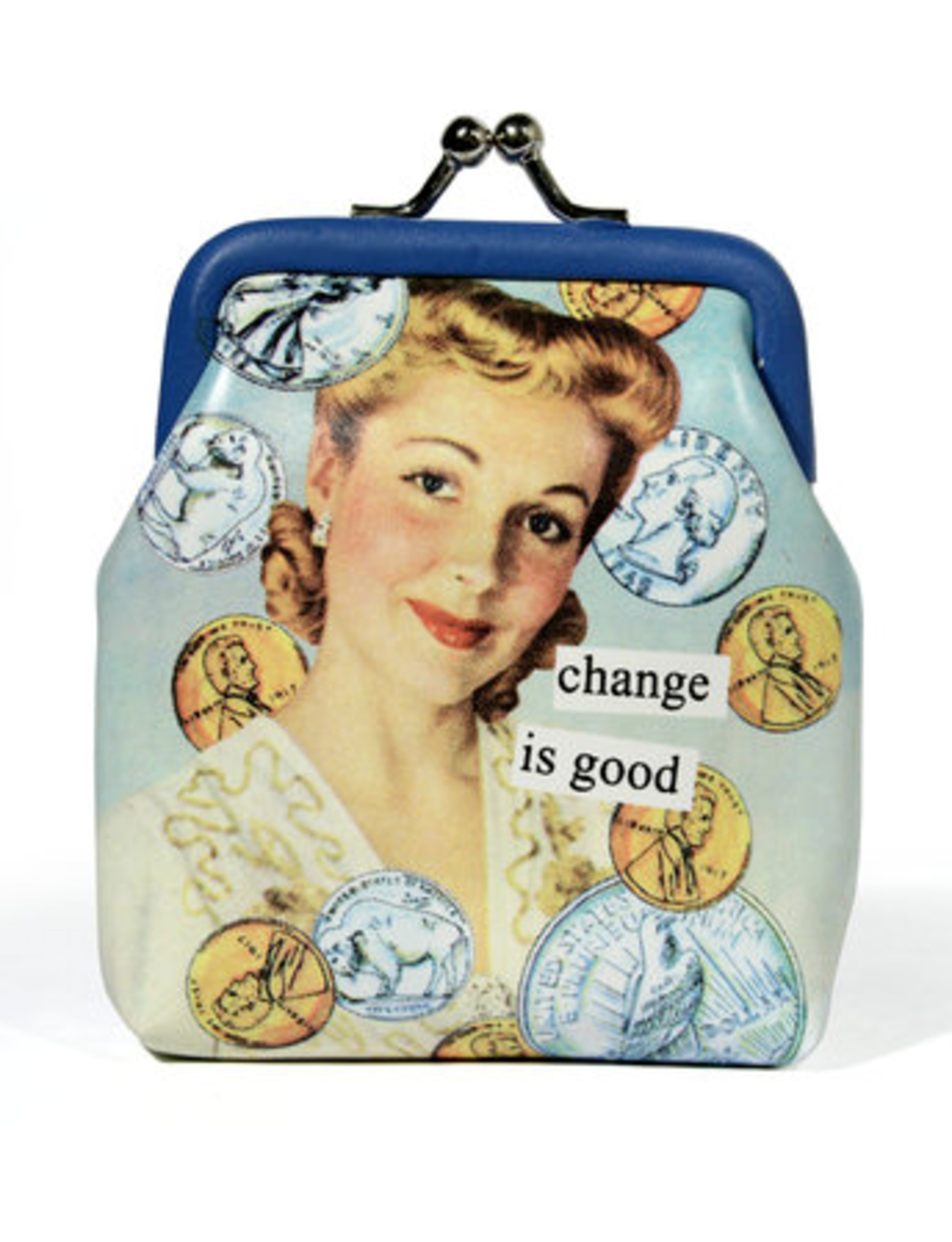 Fully lined matte vinyl coin purses by Anne Taintor make a great stocking stuffer for any woman trying to save her pennies. Taintor uses found imagery from the 30's, 40's and 50's coupled with witty new sayings that adorn everything from coasters to notepads to compacts. The coin purses are available for $10, at Jac boutique in Inman Park.