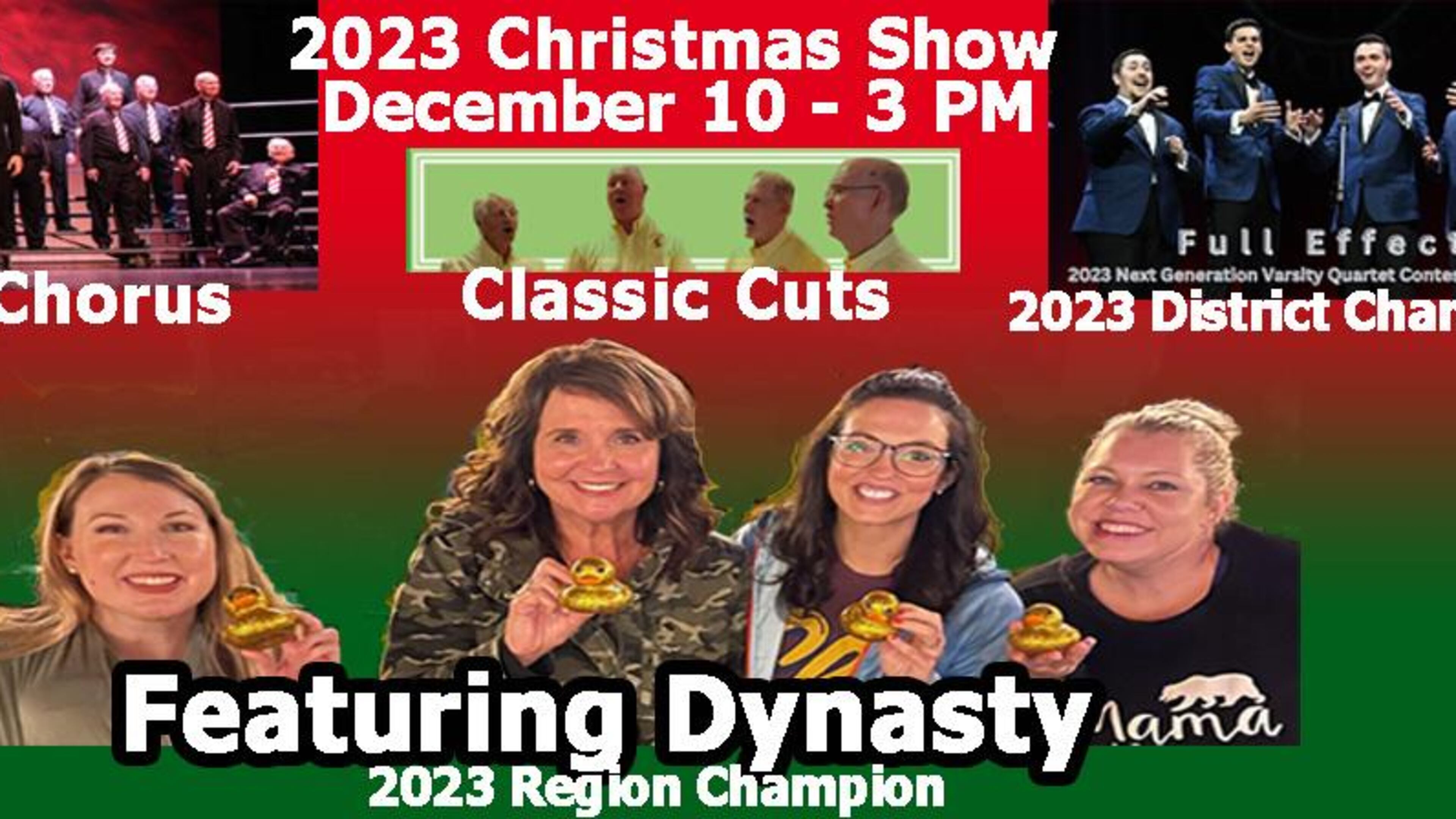 A Christmas concert from 3-5 p.m. Dec. 10 will feature one female and three male singing groups at Lassiter Concert Hall, 2601 Shallowford Road, Marietta. (Courtesy of The Big Chicken Chorus)