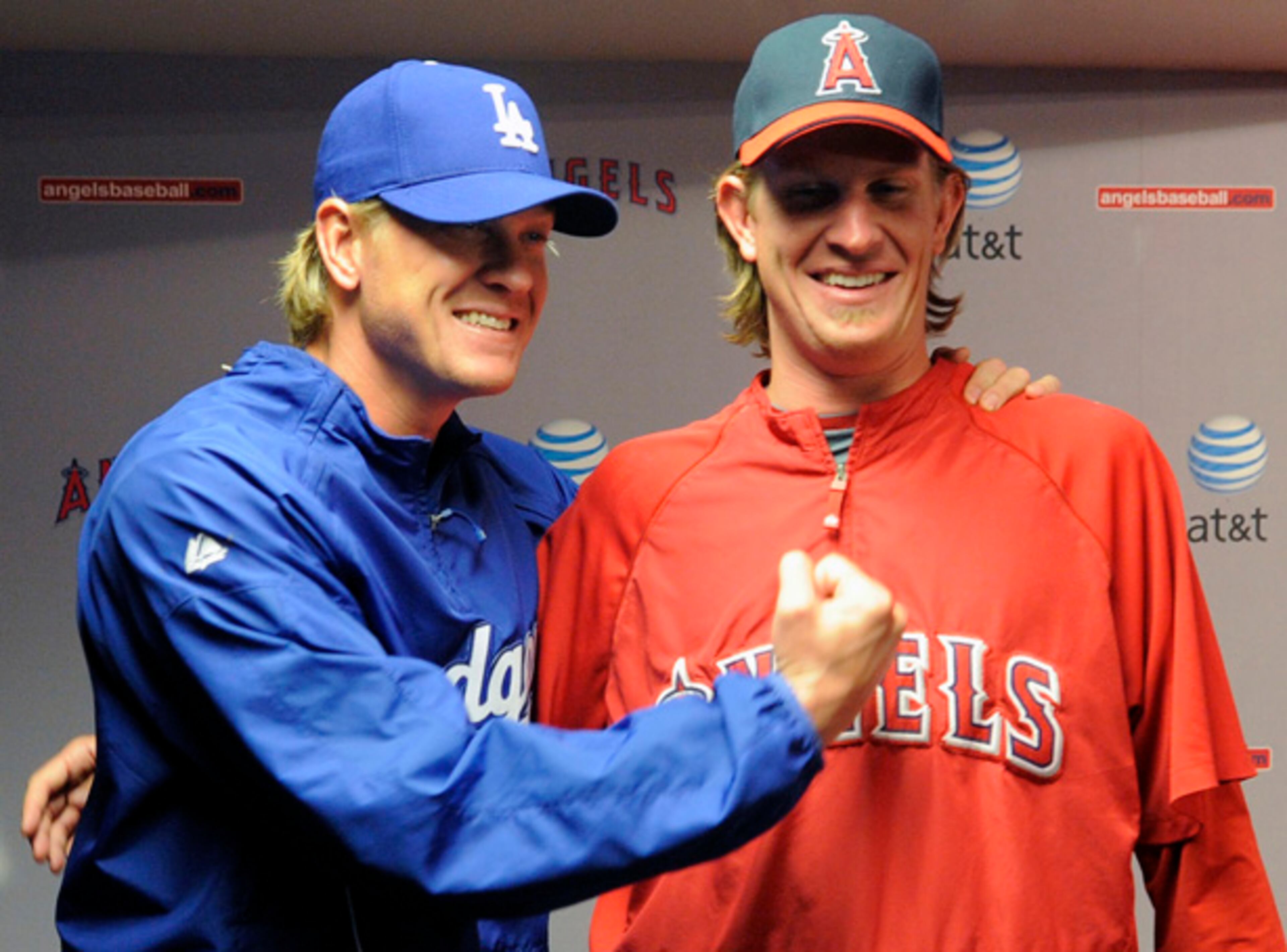 Pitchers Jeff and Jered Weaver were on the Los Angeles Angels of Anaheim roster in 2006, but not together. Jered replaced Jeff on the roster after he was released. The two did meet again on the field when Jeff joined the Los Angeles Dodgers.