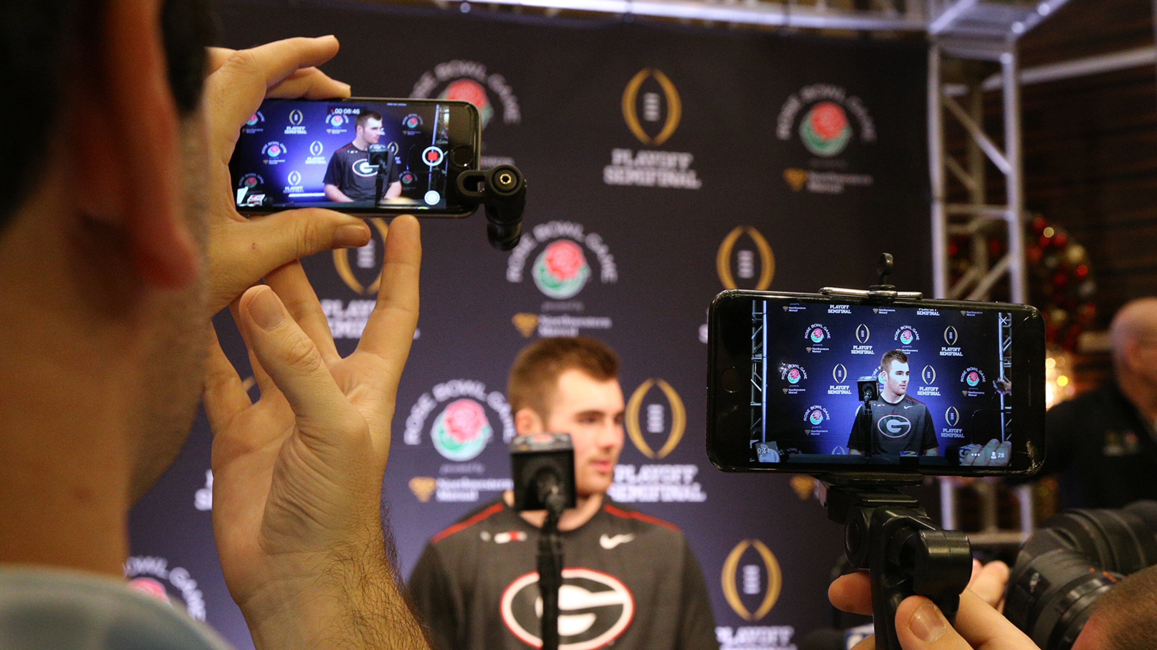 December 28, 2017 Los Angeles: Georgia quarterback Jake Fromm takes questions during his press conference for the Rose Bowl Game on Thursday, December 28, 2017, in Los Angeles. Curtis Compton/ccompton@ajc.com