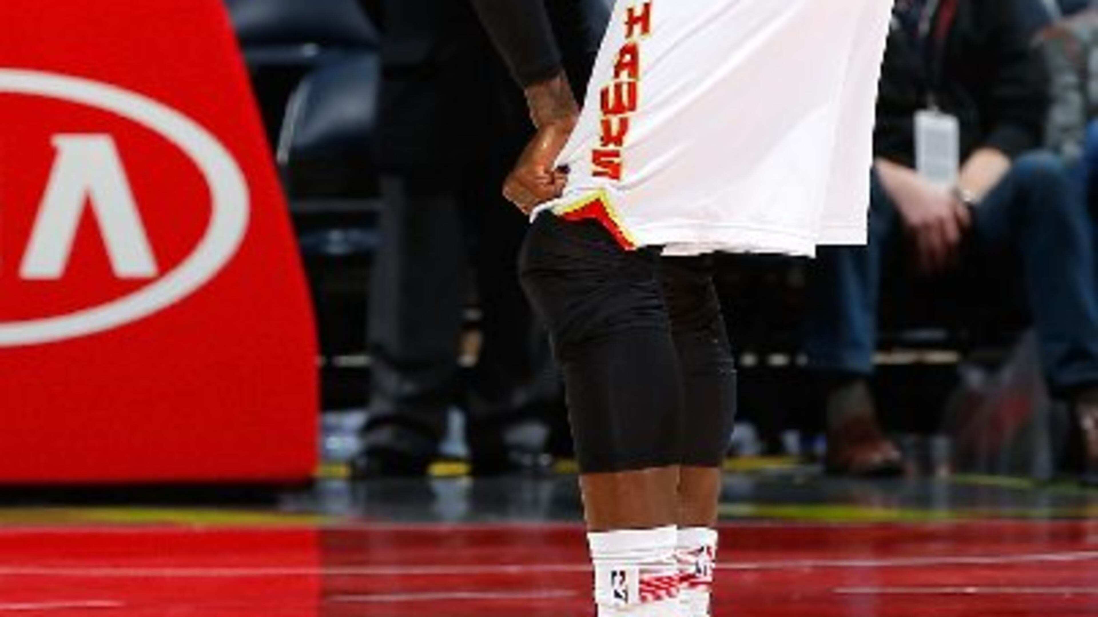 Dennis Schroder reacts to another dispiriting Hawks loss. (Kevin C. Cox/Getty Images)