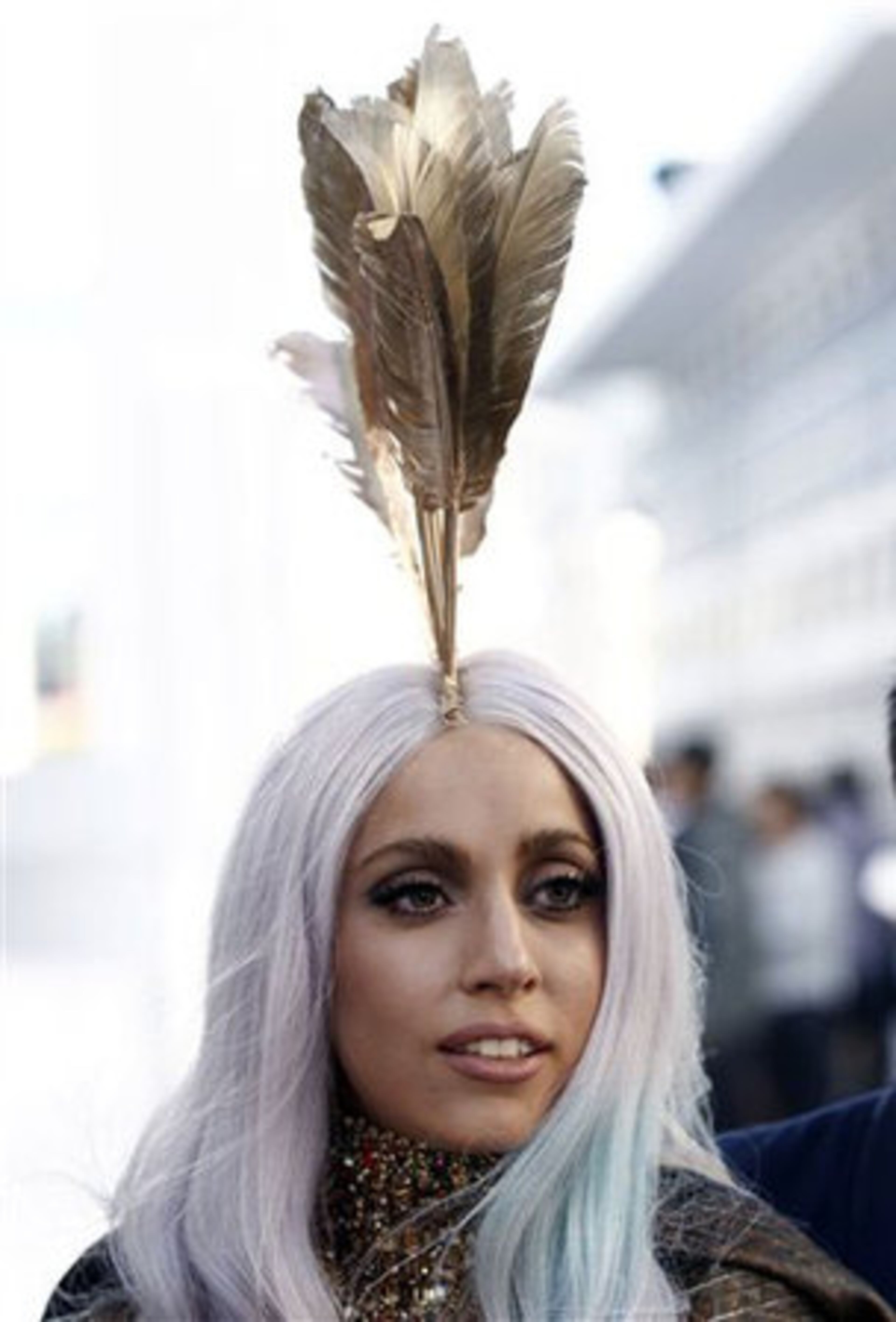 Perhaps the cheapest Lady Gaga costume you can create. Get a feather duster, attach to head. Done.