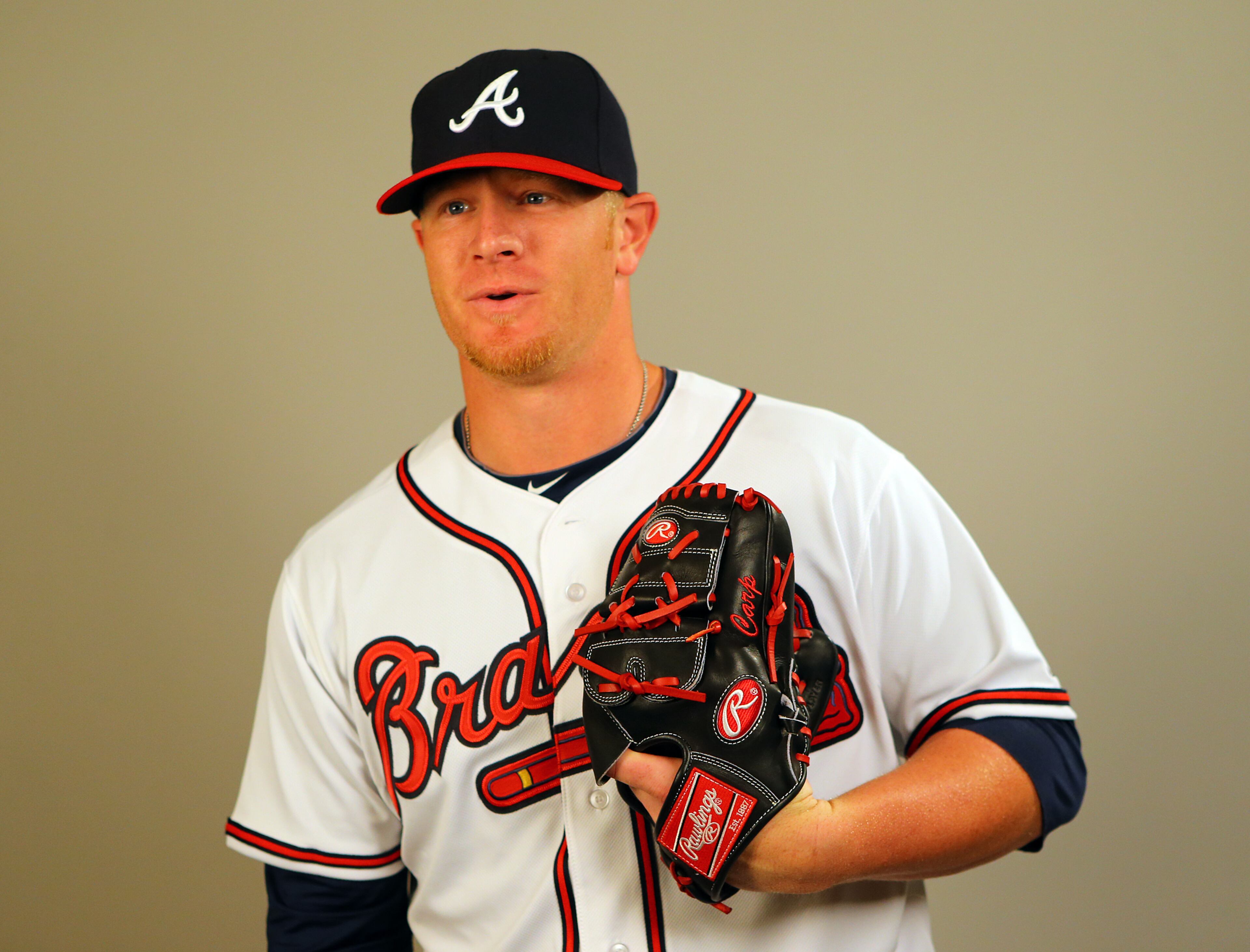 Braves right handed pitcher David Carpenter poses for a portrait during Braves Media Day at spring training on Monday, Feb. 24, 2014, in Lake Buena Vista, FL.