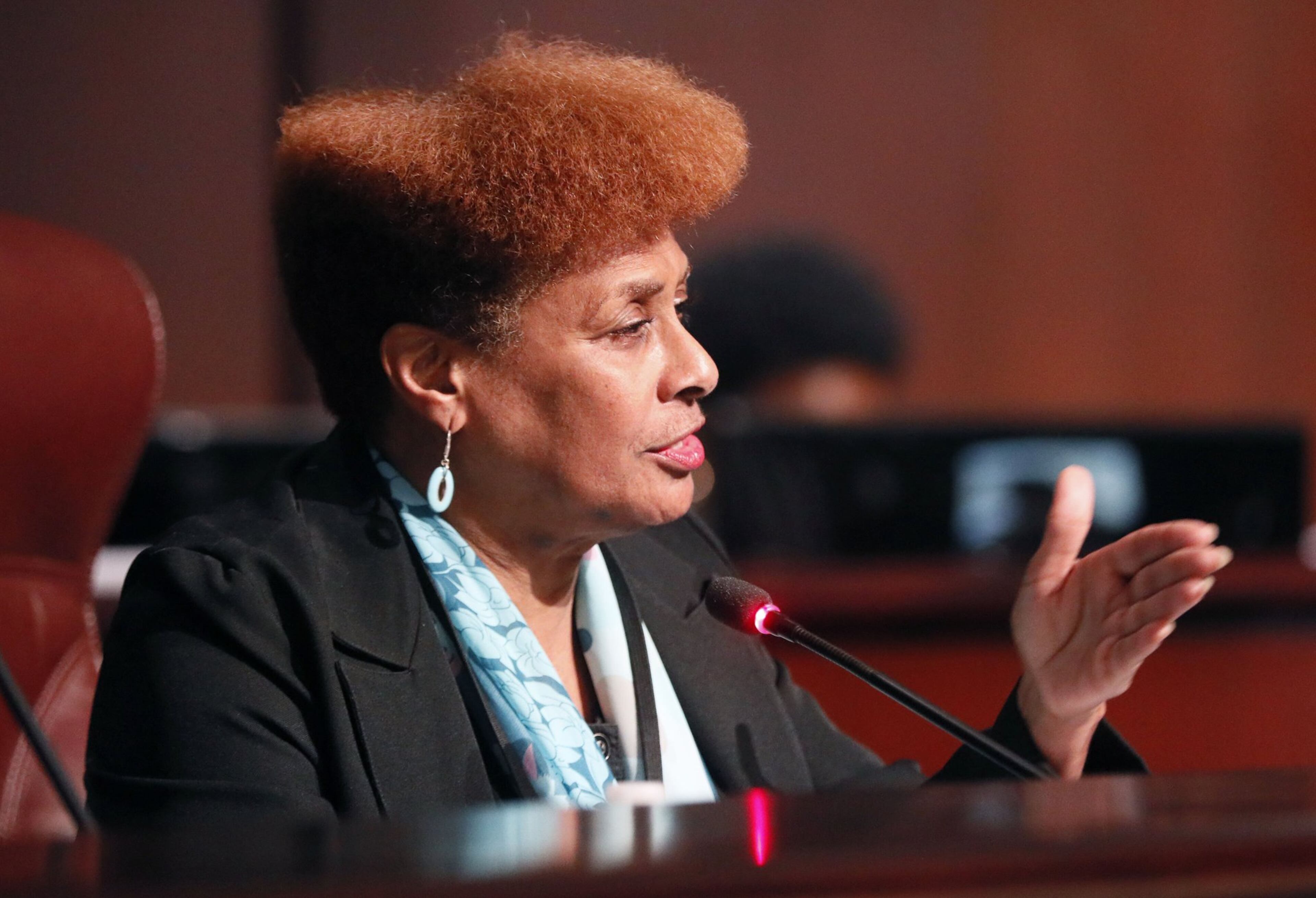 Atlanta City Council member Cleta Winslow on September 13, 2018, during a committee work session to study the Gulch deal. Nearly two months later, during a marathon public debate on November 5, Winslow drove through the deal, passing out “Green Light the Gulch” T-shirts before the meeting.