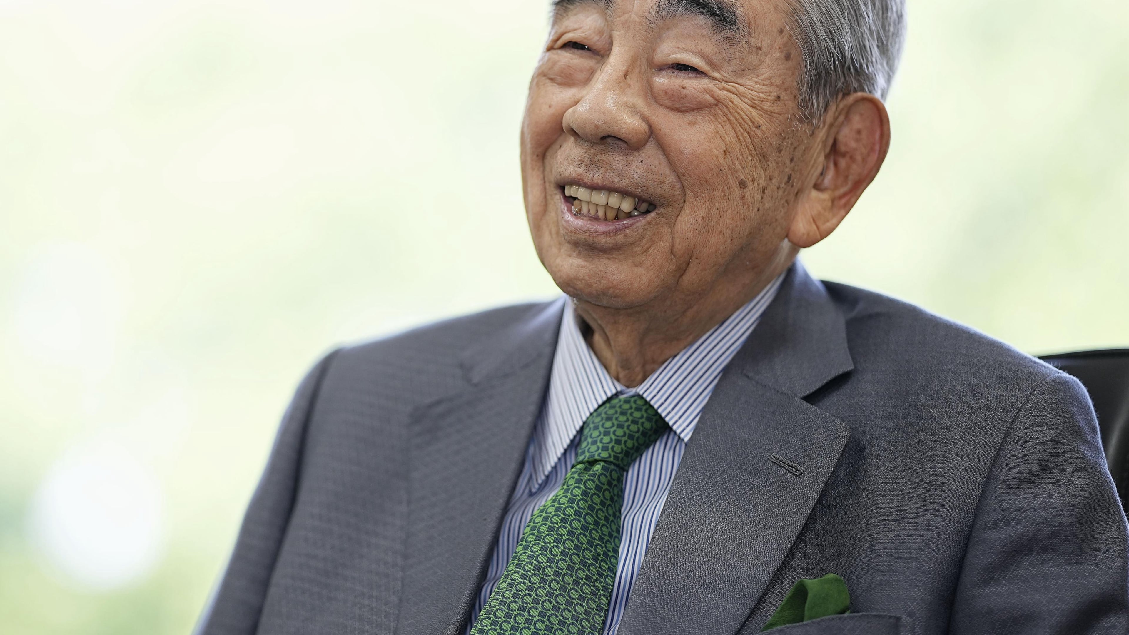 Toshifumi Suzuki, former chairman and CEO of Seven & i Holdings Co., and former president of 7-Eleven, reacts during an interview in Tokyo, June 8, 2023. (Chika Ohshima/Kyodo News via AP)