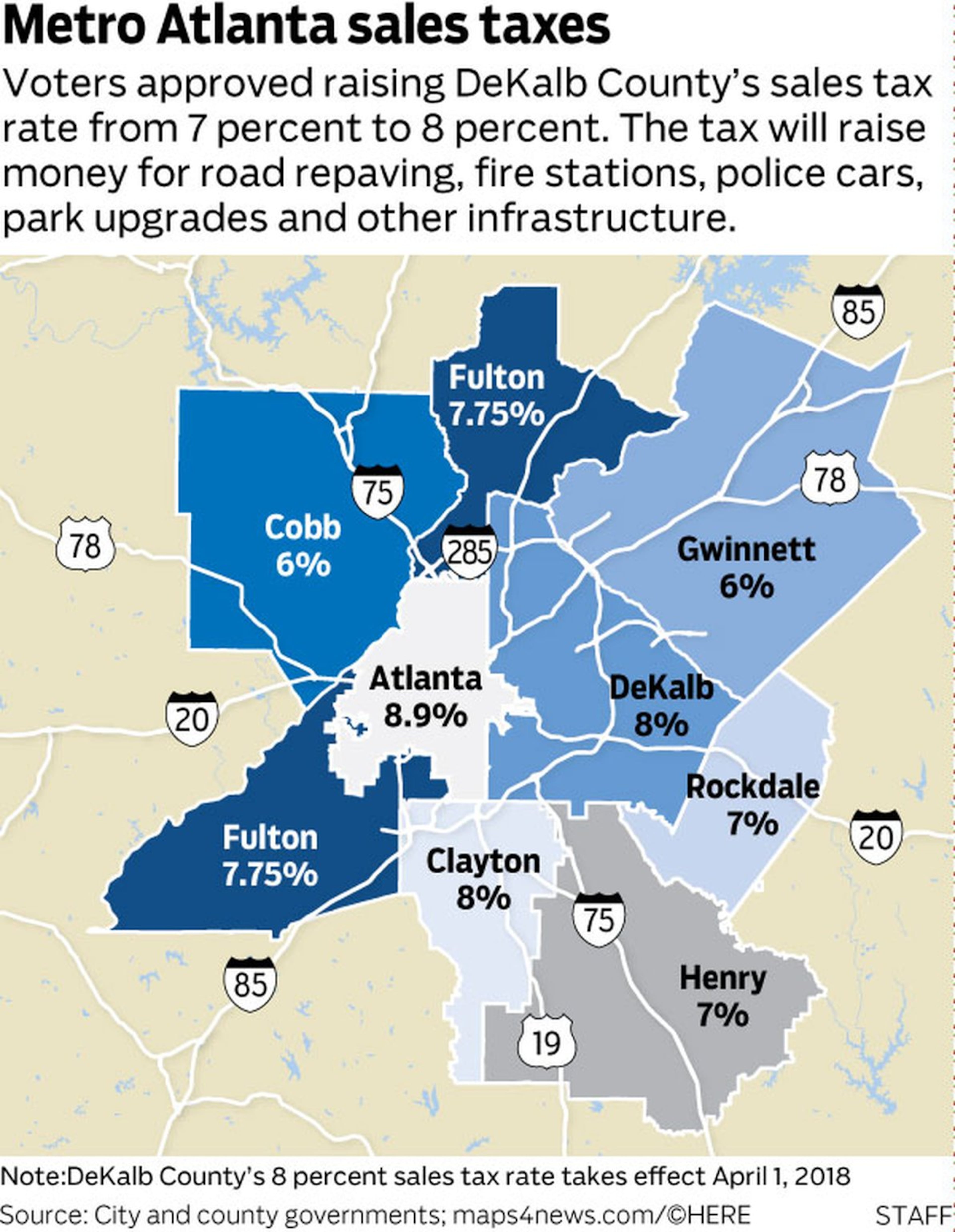 Sales tax rates across metro Atlanta