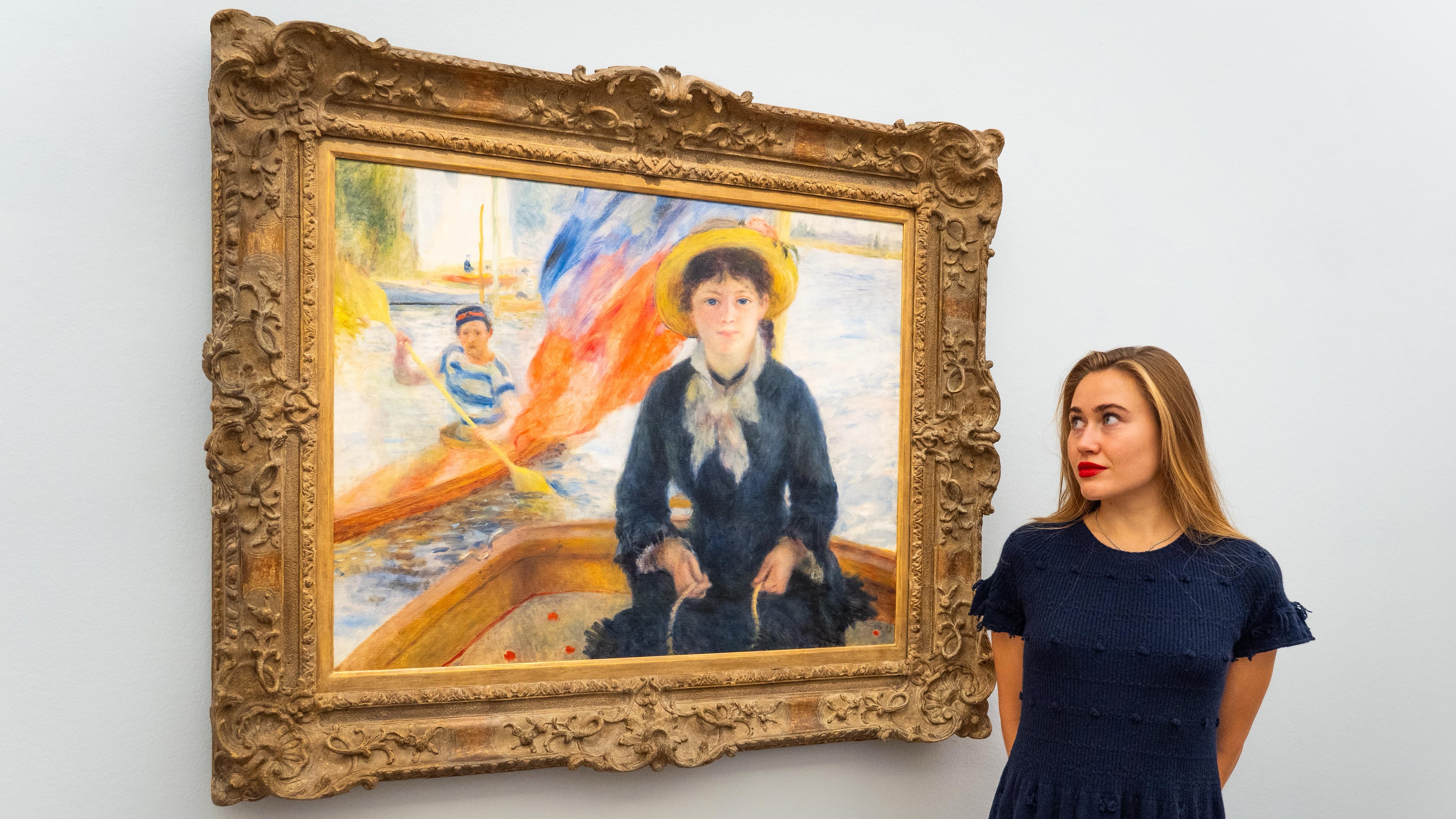Pierre-Auguste Renoir's 'En Canon (Jeune fille a la barque)' is displayed during a preview of the Blaquier-Arrieta Collection, a group of twelve Impressionist and Modern works which have been largely unseen for half a century, at Sotheby's in London. Wednesday Sept. 30, 2026. (Ben Bauer/PA via AP)