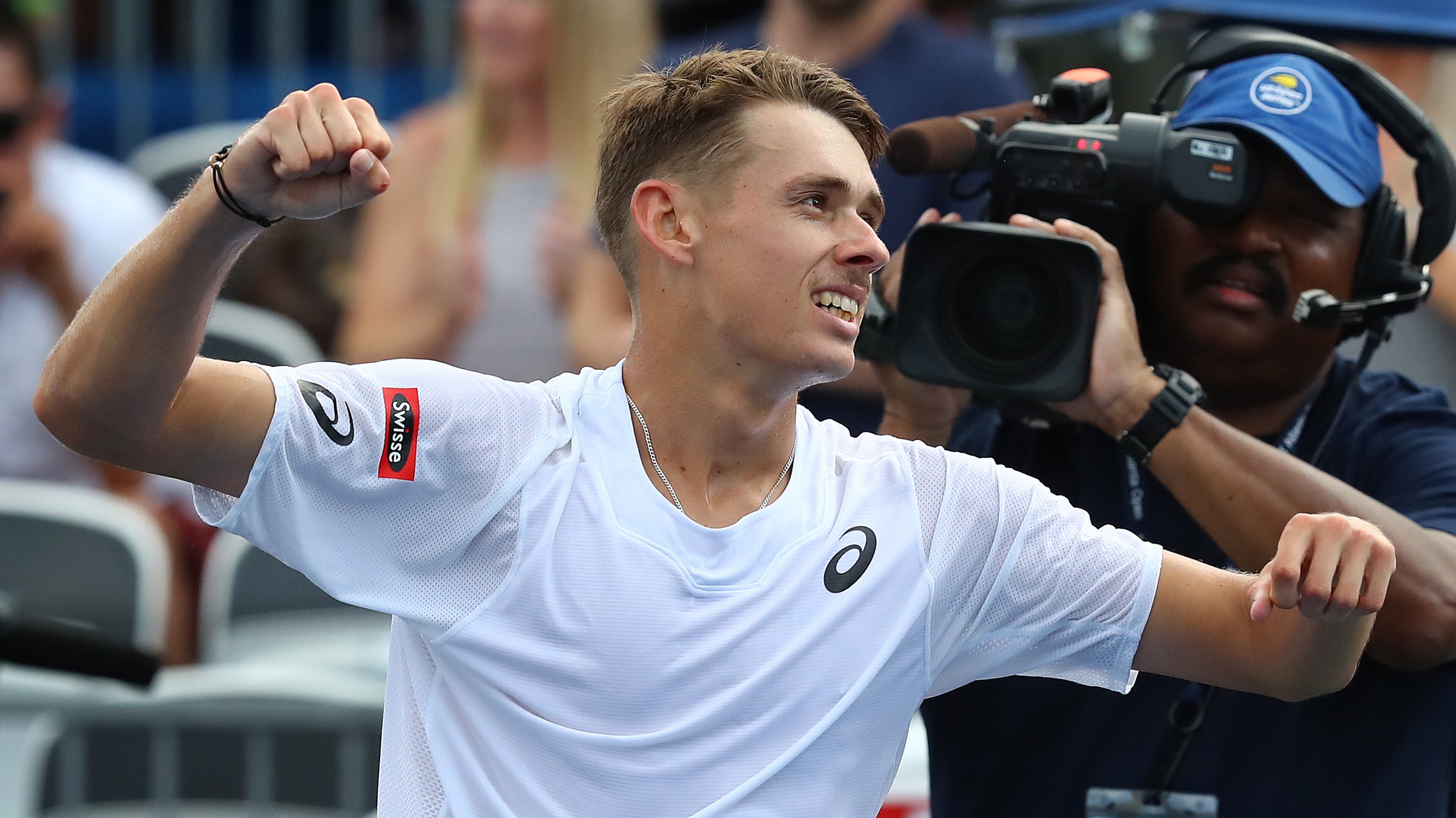 Alex De Minaur reacts to winning the singles title of the BB&T Atlanta Open Sunday, July 28, 2019, in Atlanta.
