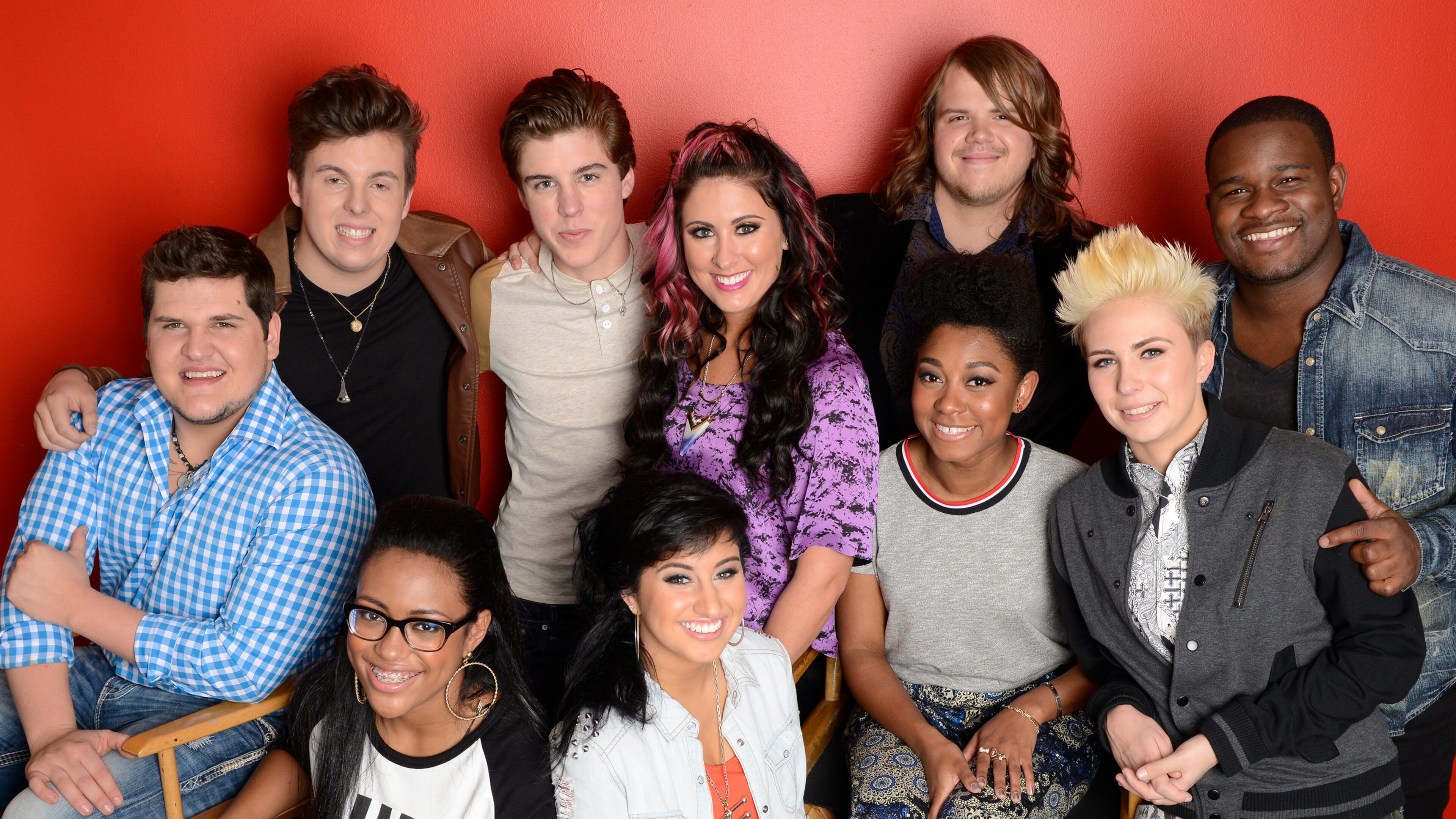 AMERICAN IDOL XIII: Top 10: Clockwise from Left: Dexter Roberts, Alex Preston, Jessica Meuse, Caleb Johnson, C.J. Harris, MK Nobilette, Majesty Rose, Jena Irene, and Malaya Watson on AMERICAN IDOL XIII airing Thursday, March. 13 (9:00-10:00 PM ET / PT) on FOX. CR: Michael Becker / FOX. Copyright 2014 / FOX Broadcasting. AMERICAN IDOL XIII: Top 10: Clockwise from Left: Dexter Roberts, Alex Preston, Jessica Meuse, Caleb Johnson, C.J. Harris, MK Nobilette, Majesty Rose, Jena Irene, and Malaya Watson on AMERICAN IDOL XIII airing Thursday, March. 13 (9:00-10:00 PM ET / PT) on FOX. CR: Michael Becker / FOX. Copyright 2014 / FOX Broadcasting.