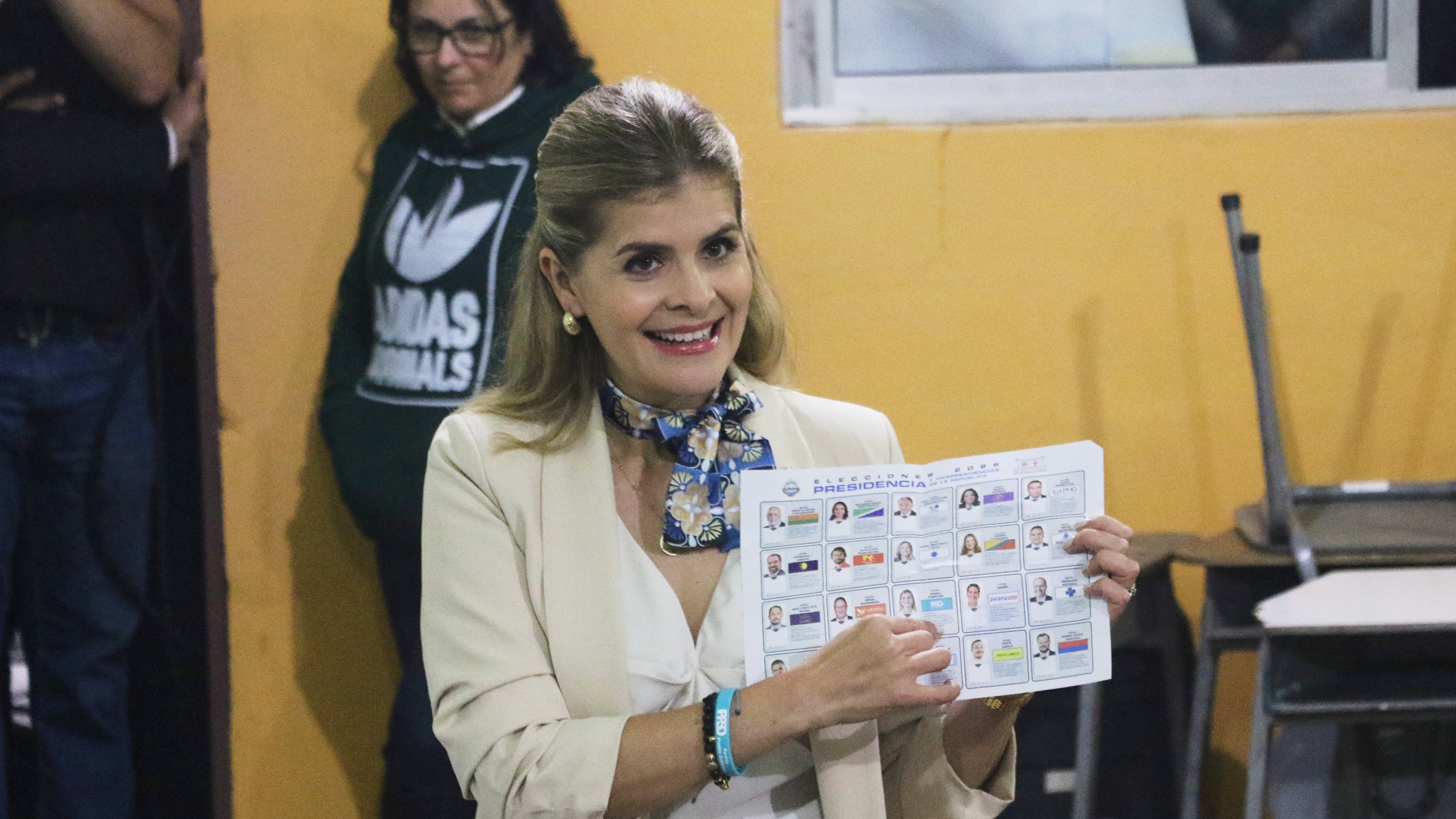 Costa Rica's presidential candidate Laura Fernandez prepares to cast her vote at a polling station in Cartago, Costa Rica, Sunday, Feb. 1, 2026. (AP Photo/Carlos Borbon)