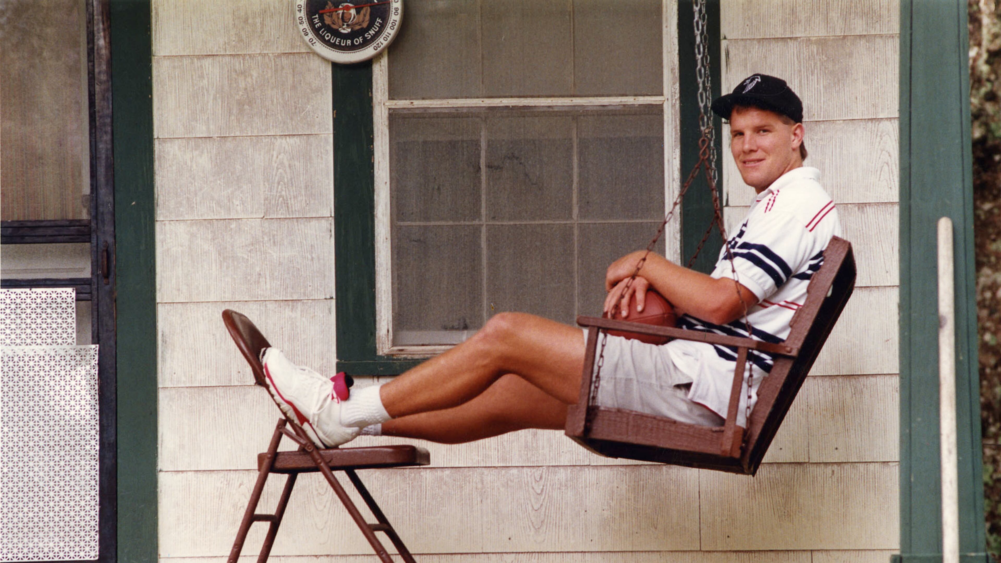 Falcons quarterback Brett Favre relaxes on his front porch in Kiln, Mississippi in 1991. Rich Mahan / AJC file