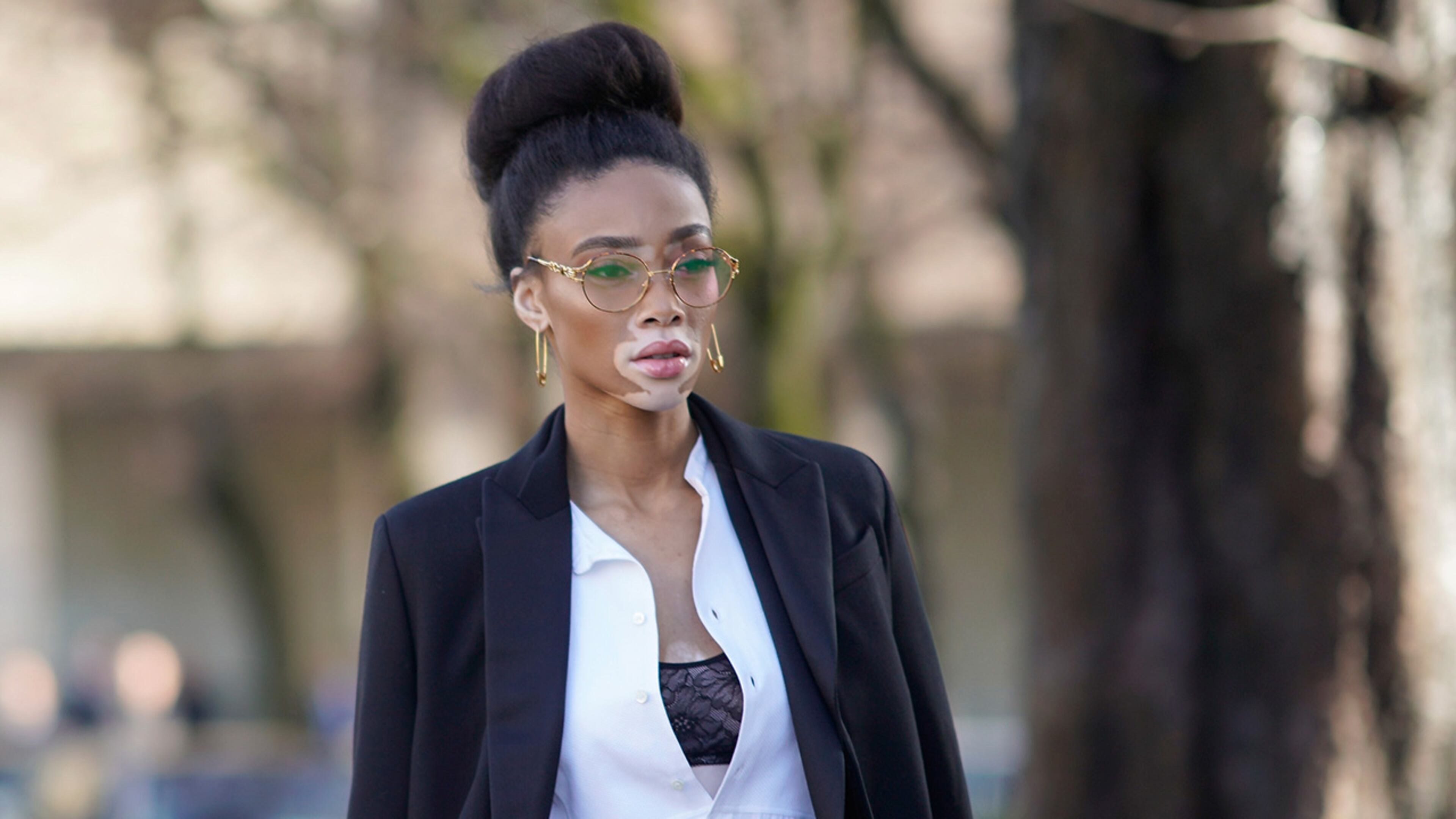 PARIS, FRANCE - JANUARY 22: Winnie Harlow attends the Christian Dior Haute Couture Spring Summer 2018 show as part of Paris Fashion Week on January 22, 2018 in Paris, France. (Photo by Edward Berthelot/Getty Images for Christian Dior)