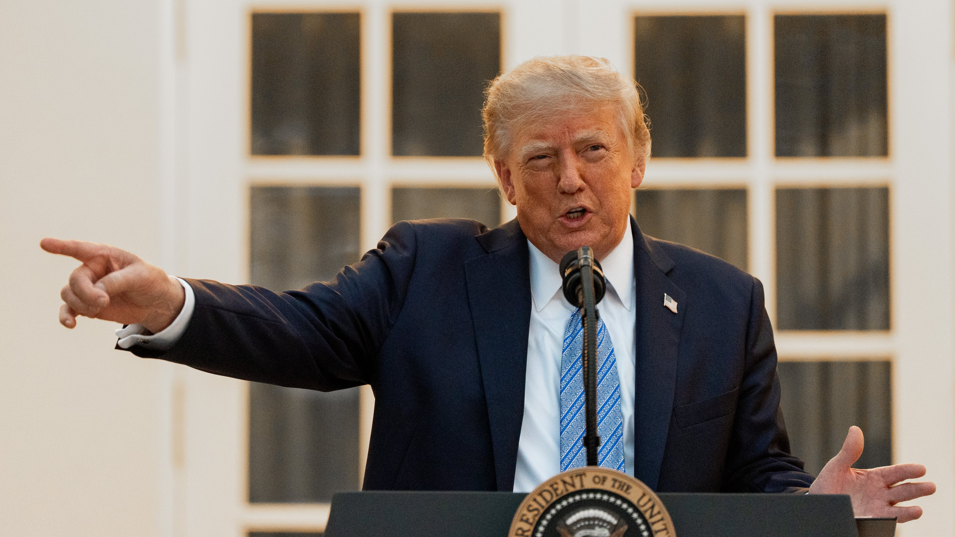 President Donald Trump speaks during a dinner in the Rose Garden of the White House, Thursday, Sept. 17, 2026, in Washington. (AP Photo/Alex Brandon)