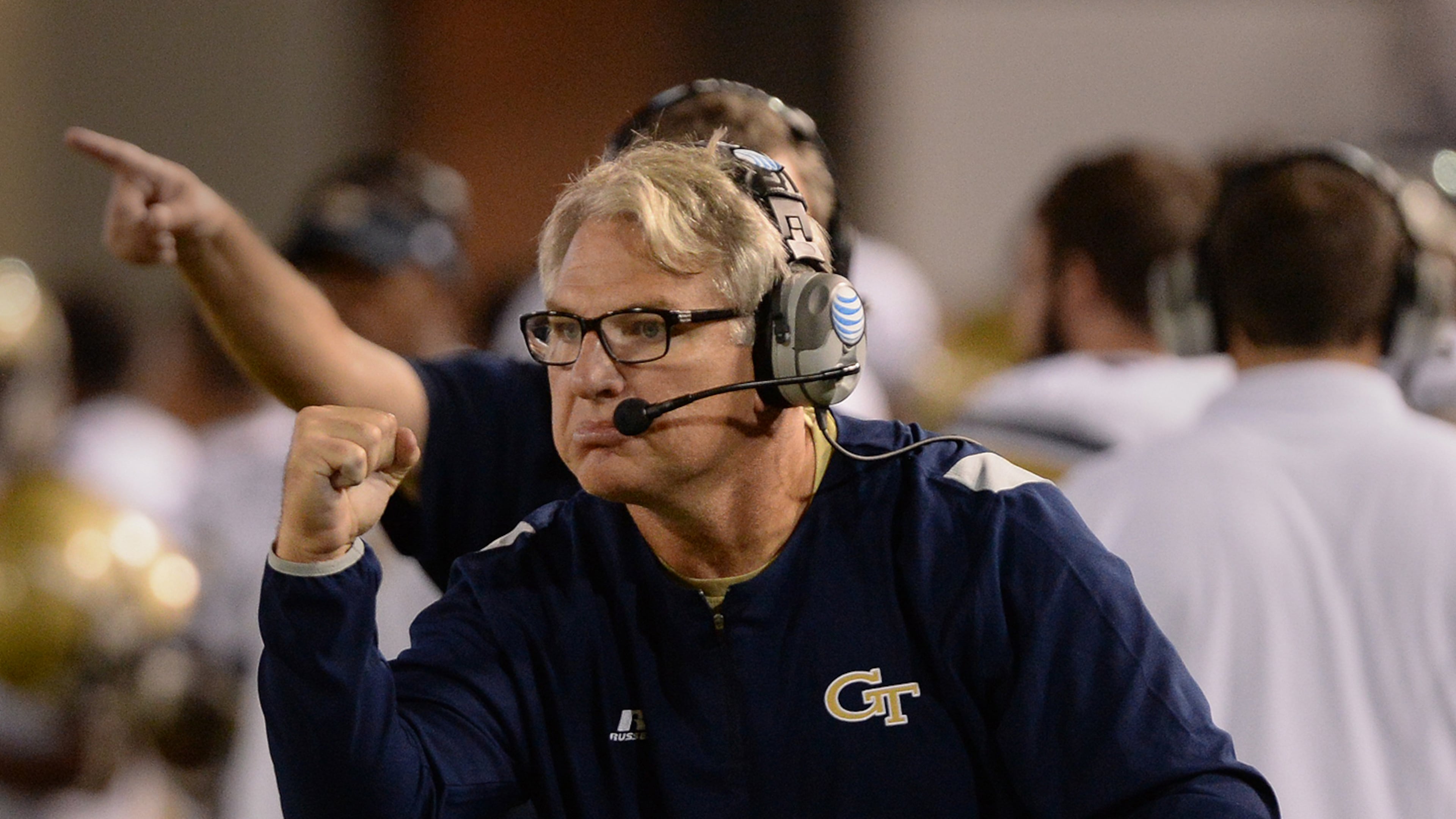 September 26, 2013 - Atlanta: Georgia Tech's defensive coordinator Ted Roof gestures to his defense in the second quarter during their game against Virginia Tech game on Thursday, September 26, 2013. JOHNNY CRAWFORD / JCRAWFORD@AJC.COM