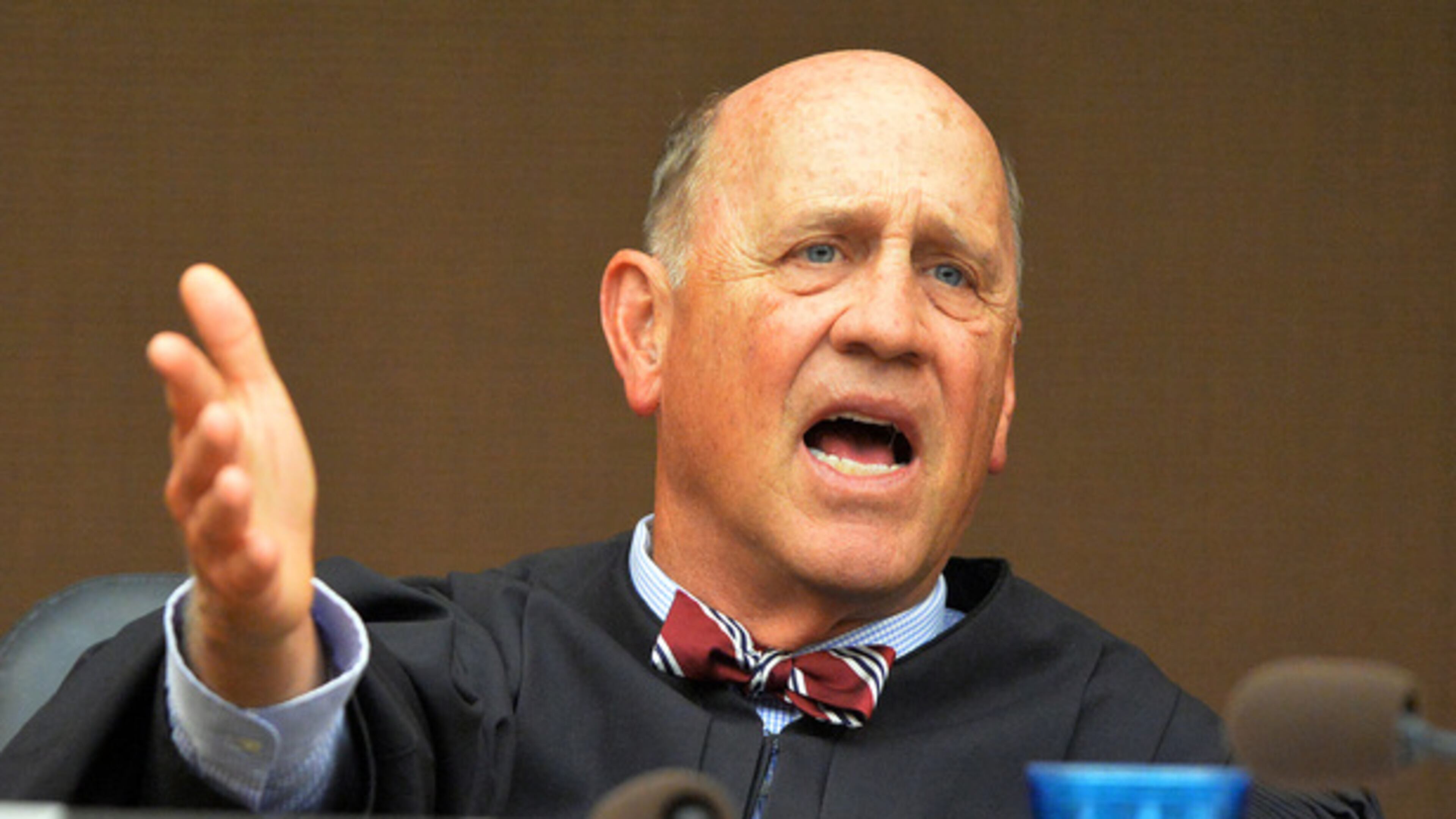 OCTOBER 29, 2014 ATLANTA Fulton County Superior Court Judge Jerry Baxter makes a ruling on allowing evidence into the trial. Former APS instructional technology specialist Jackie Boyce McIntyre testifies Wednesday. Testimony continues in the Atlanta Public Schools test-cheating trial before Judge Jerry Baxter in Fulton County Superior Court, Wednesday, October 29, 2014. (Atlanta Journal-Constitution, Kent D. Johnson, Pool)