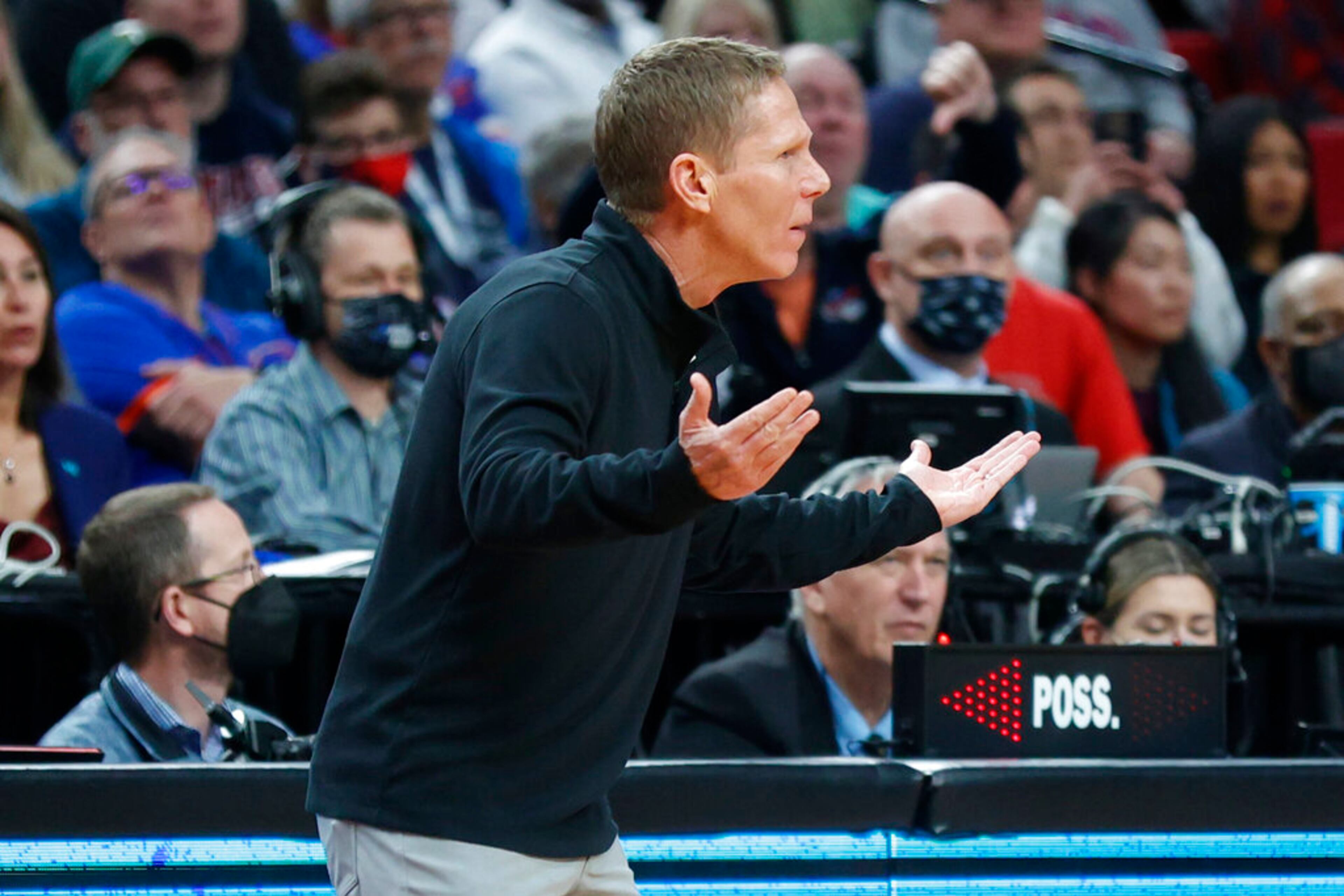 Gonzaga head coach Mark Few reacts from the bench during the first half of a first round NCAA college basketball tournament game against Georgia State, Thursday, March 17, 2022, in Portland, Ore. (AP Photo/Craig Mitchelldyer)