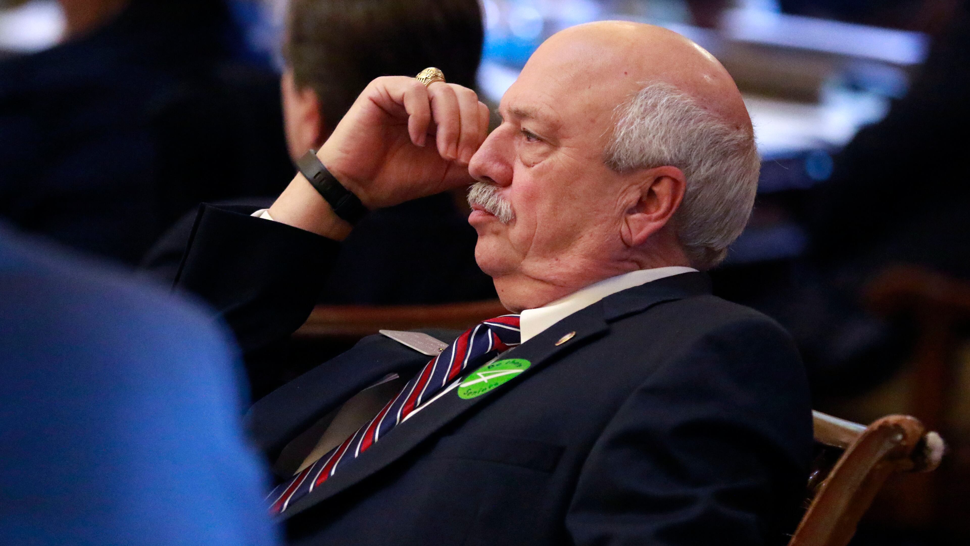 Jan. 28, 2016 - Atlanta - Rep. Tommy Benton, R - Jefferson, watches proceedings from his desk on the floor of the House. BOB ANDRES / BANDRES@AJC.COM