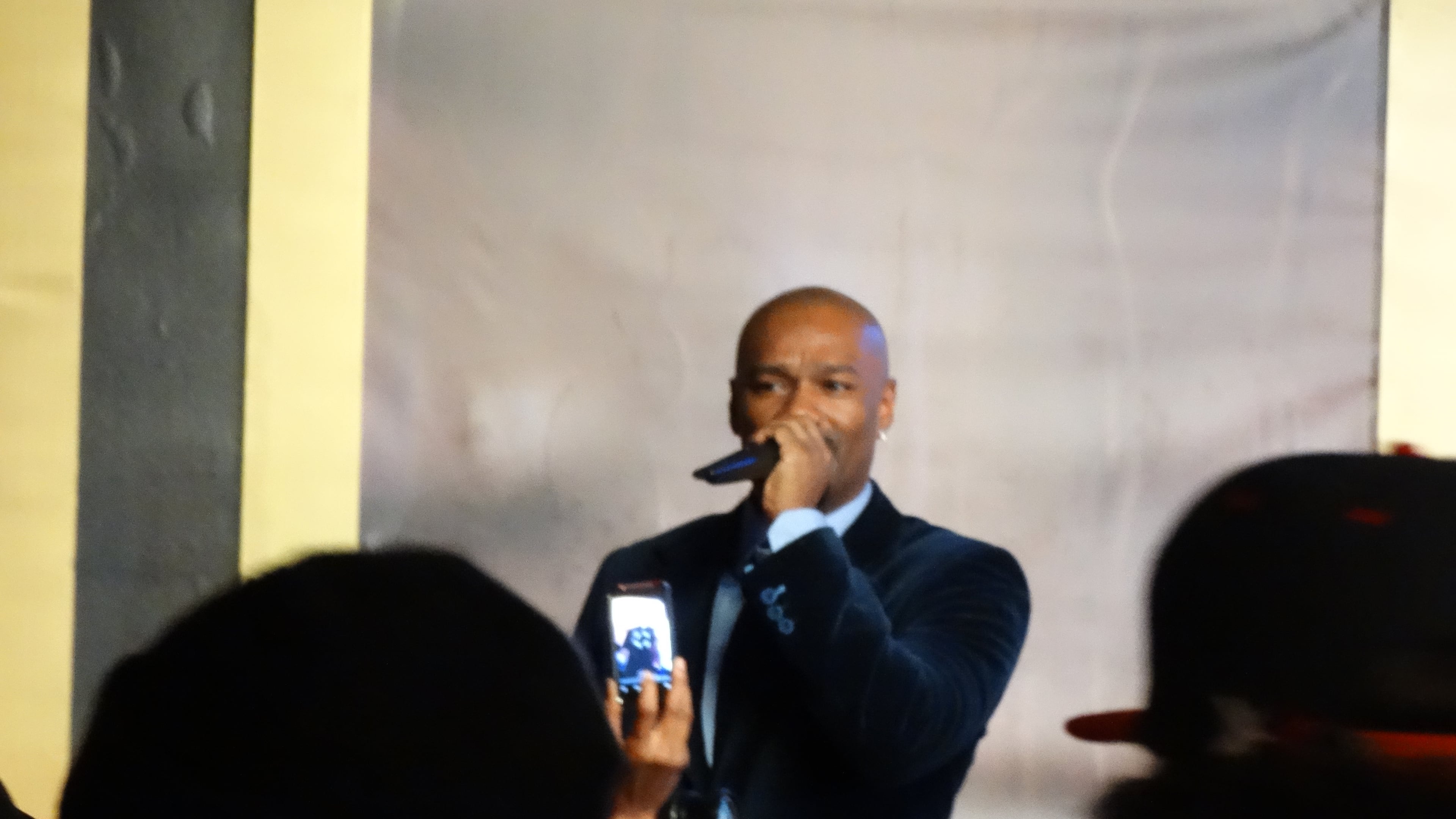 V-103 afternoon host Big Tigger kept the crowd in line in between takes.