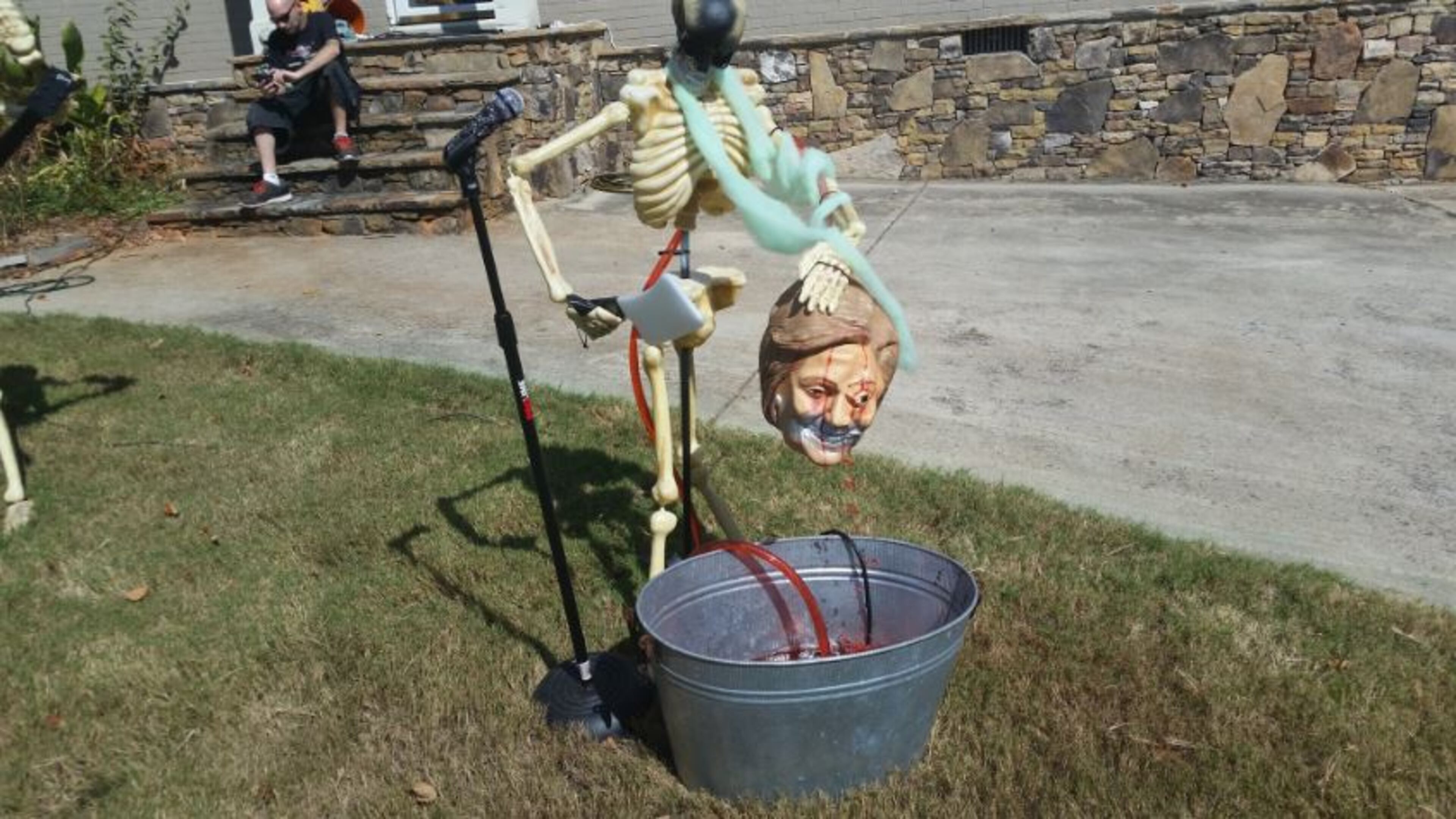 A Halloween display in Marietta depicts a severed head of presidential candidate Hillary Clinton.