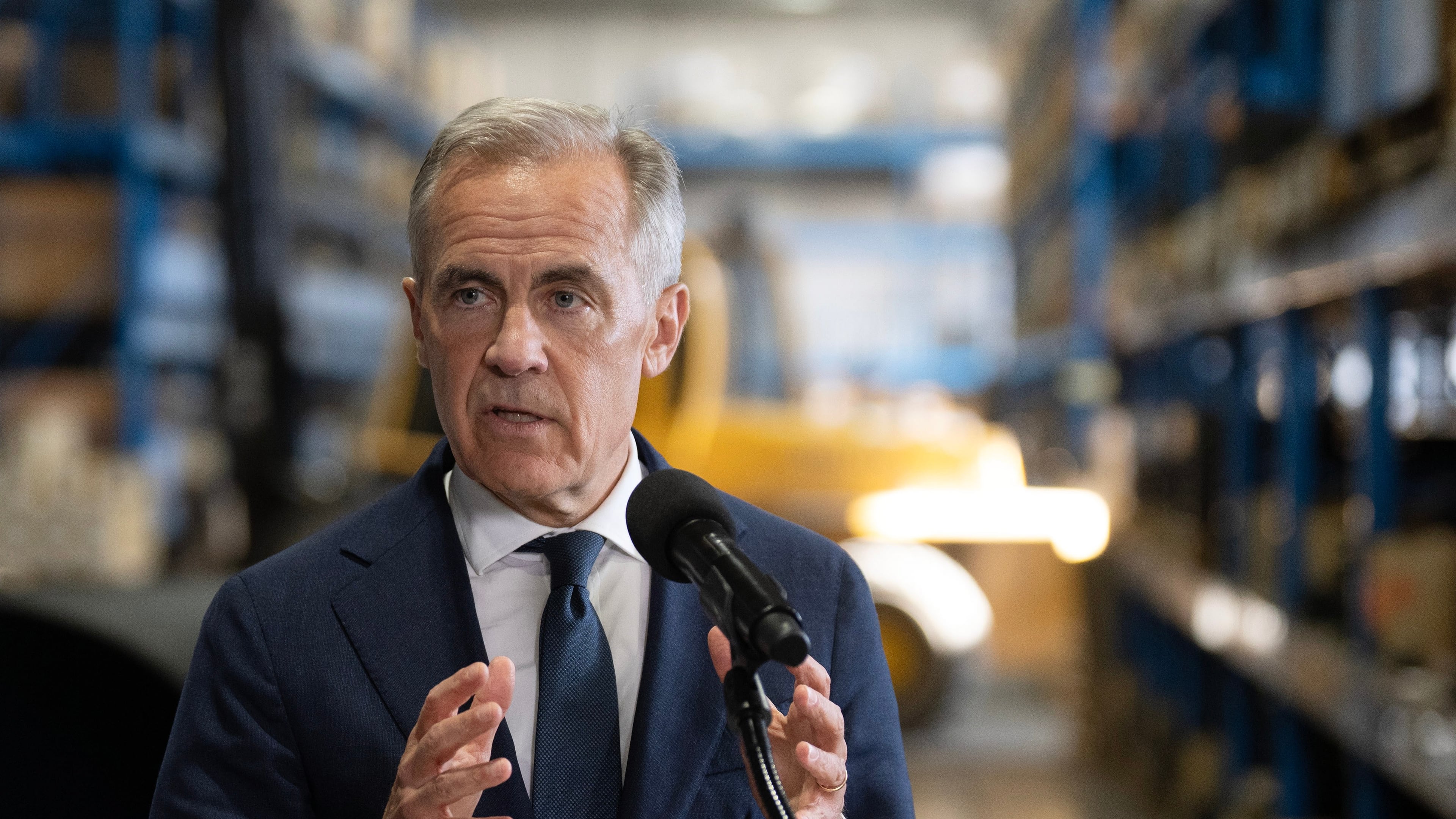 Canada's Prime Minister Mark Carney announces a proposed pipeline from Alberta to the B.C. coast in Calgary, Thursday, July 02, 2026. (Todd Korol/The Canadian Press via AP)