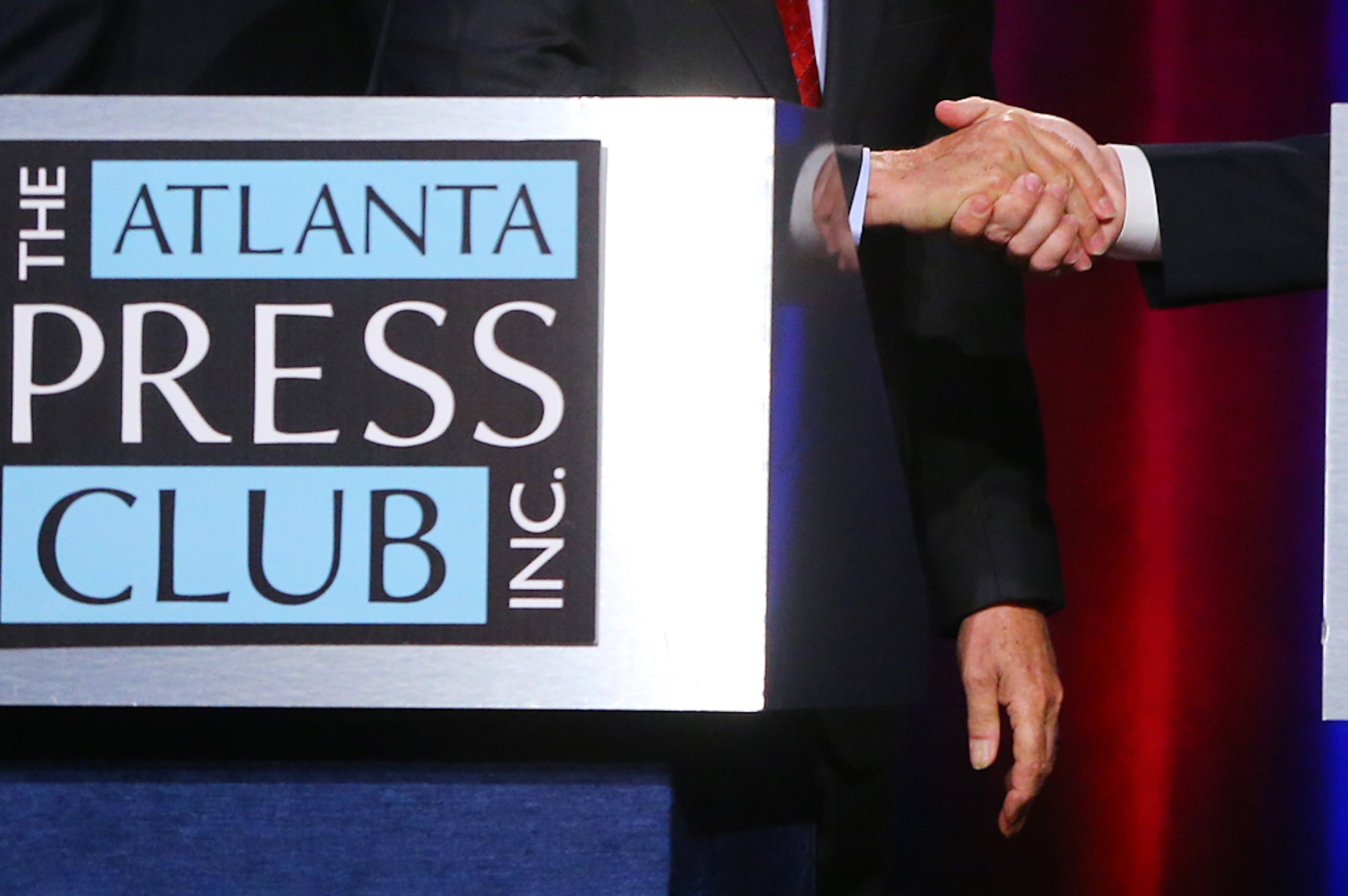 101914 ATLANTA: (From left) Governor Nathan Deal and Democrat Jason Carter conclude their second debate during The Atlanta Press Club Loudermilk-Young Debate Series at Georgia Public Broadcasting on Sunday, Oct. 19, 2014, in Atlanta. CURTIS COMPTON / CCOMPTON@AJC.COM