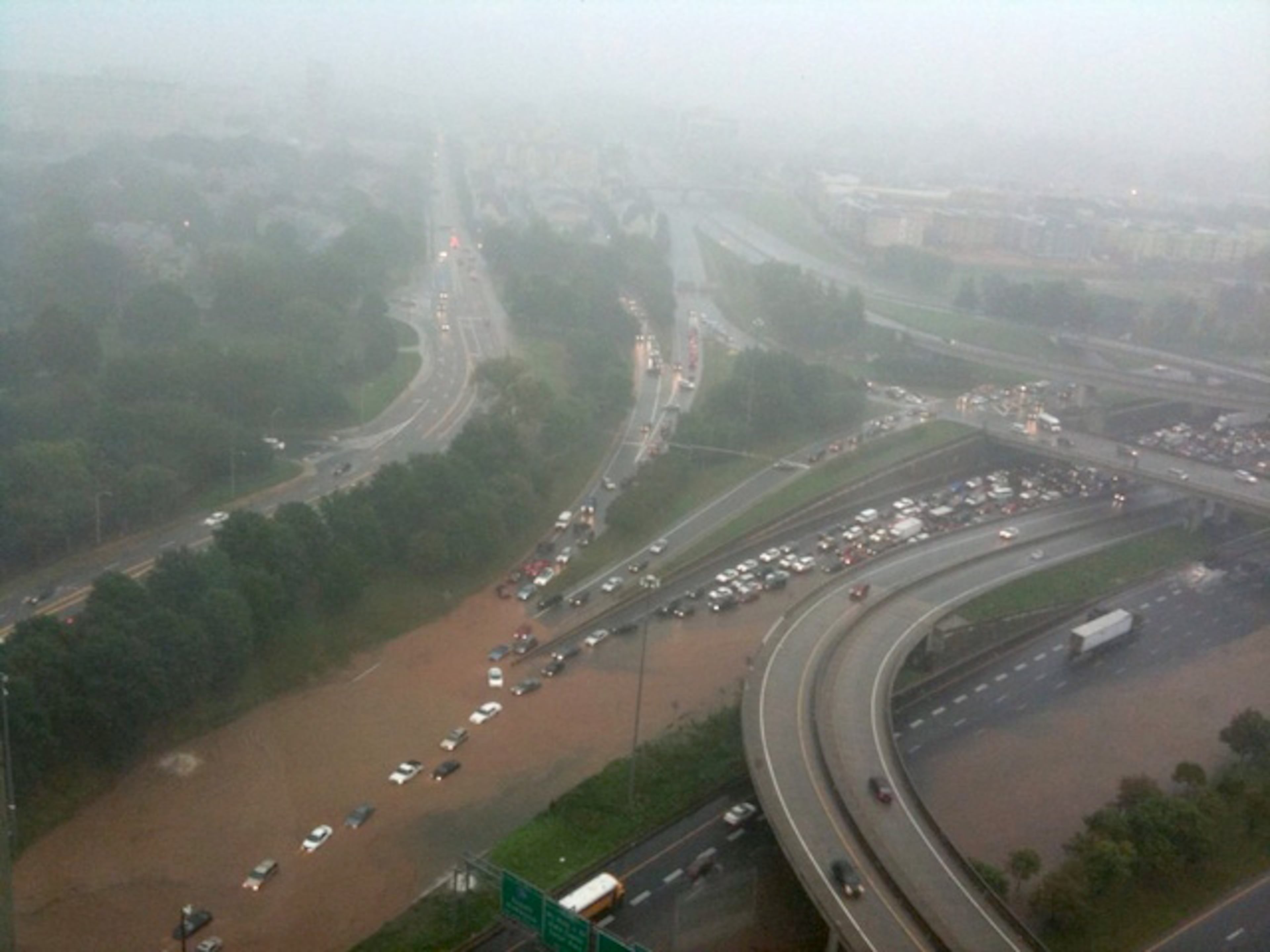Cars make their way through a flooded Downtown Connector on Monday afternoon Sept. 21, 2009. (Photo courtesy Georgia Department of Transportation)