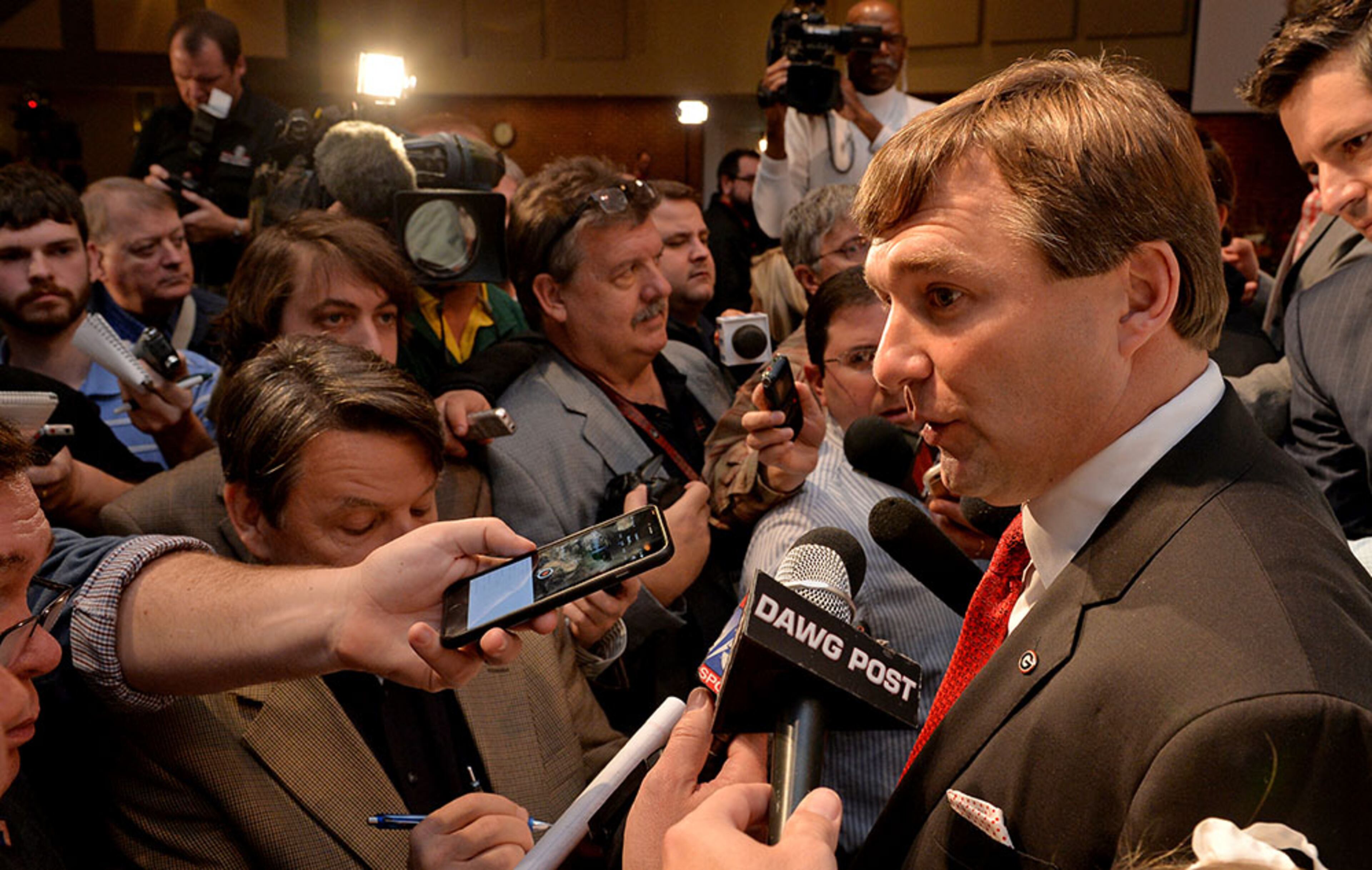 Kirby Smart takes more questions from the media following his introduction as Georgia's 26th head football coach Monday in Athens.