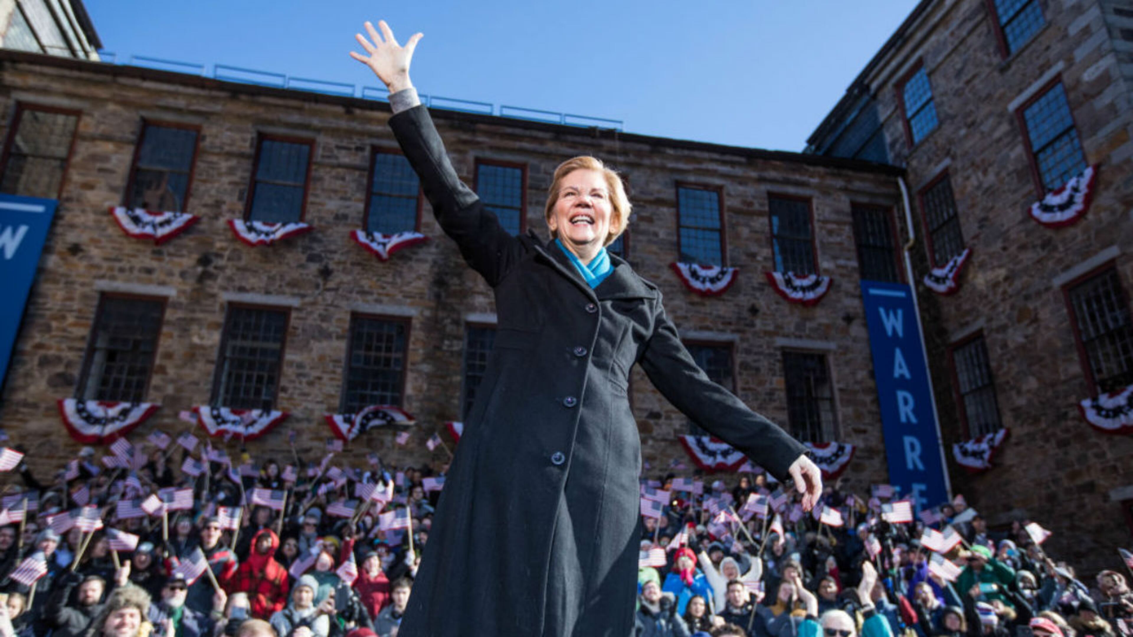 LAWRENCE, MA - FEBRUARY 09: LAWRENCE, MA Ð FEBRUARY 9: Sen. Elizabeth Warren (D-MA), announces her official bid for President onFebruary9, 2019 in Lawrence, Massachusetts. Warren announced today that she was launching her 2020 presidential campaign. (Photo by Scott Eisen/Getty Images)