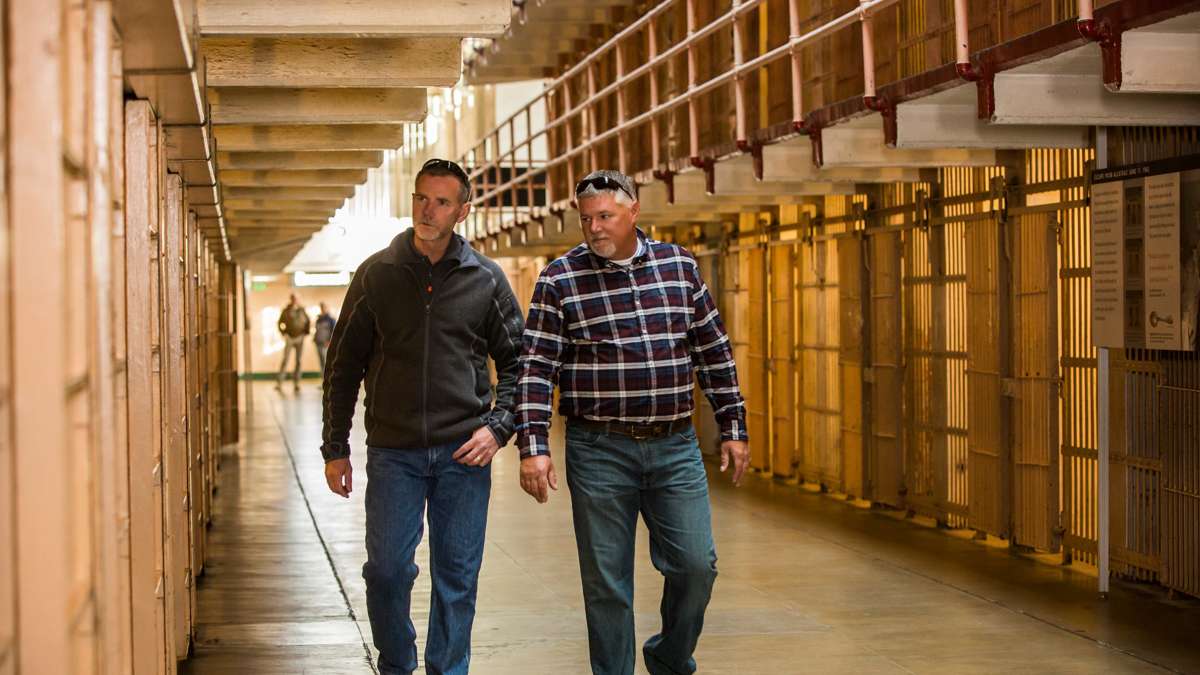 San Francisco, CA - June 23: Ken and David Widner during filming of a History Channel program Alcatraz: Search For The Truth on Alcatraz Prison in San Francisco, California on June 23, 2015. (© 2015 A&E / photo by David S. Holloway)