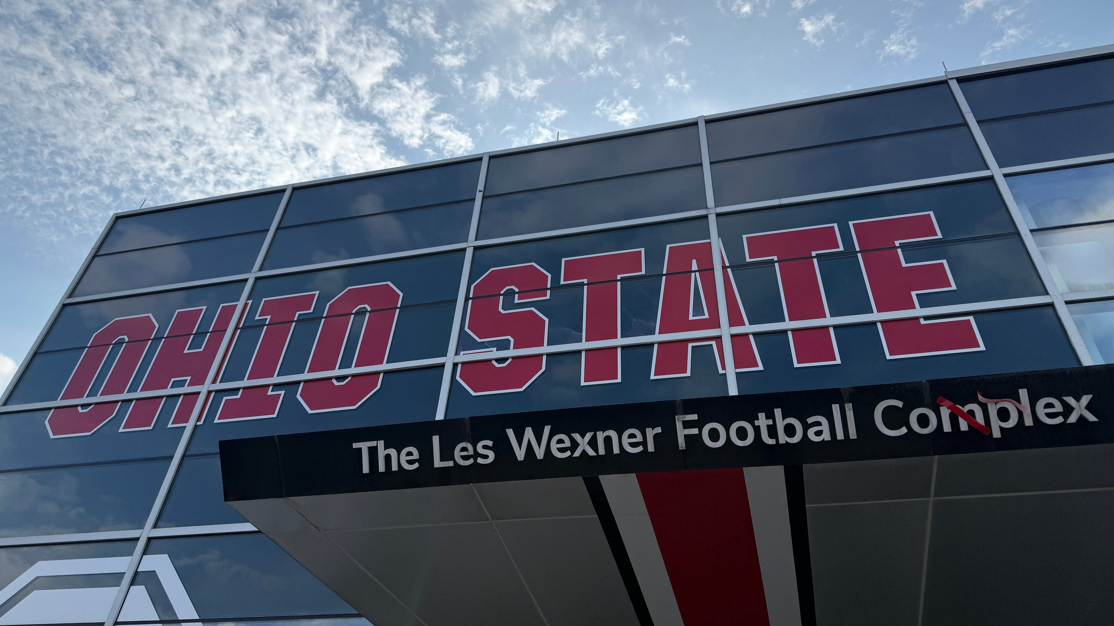 The Les Wexner Football Complex at the Wood Hayes Athletic Center is seen Monday, March 30, 2026, in Columbus, Ohio. (AP Photo/Patrick Aftoora-Orsagos)