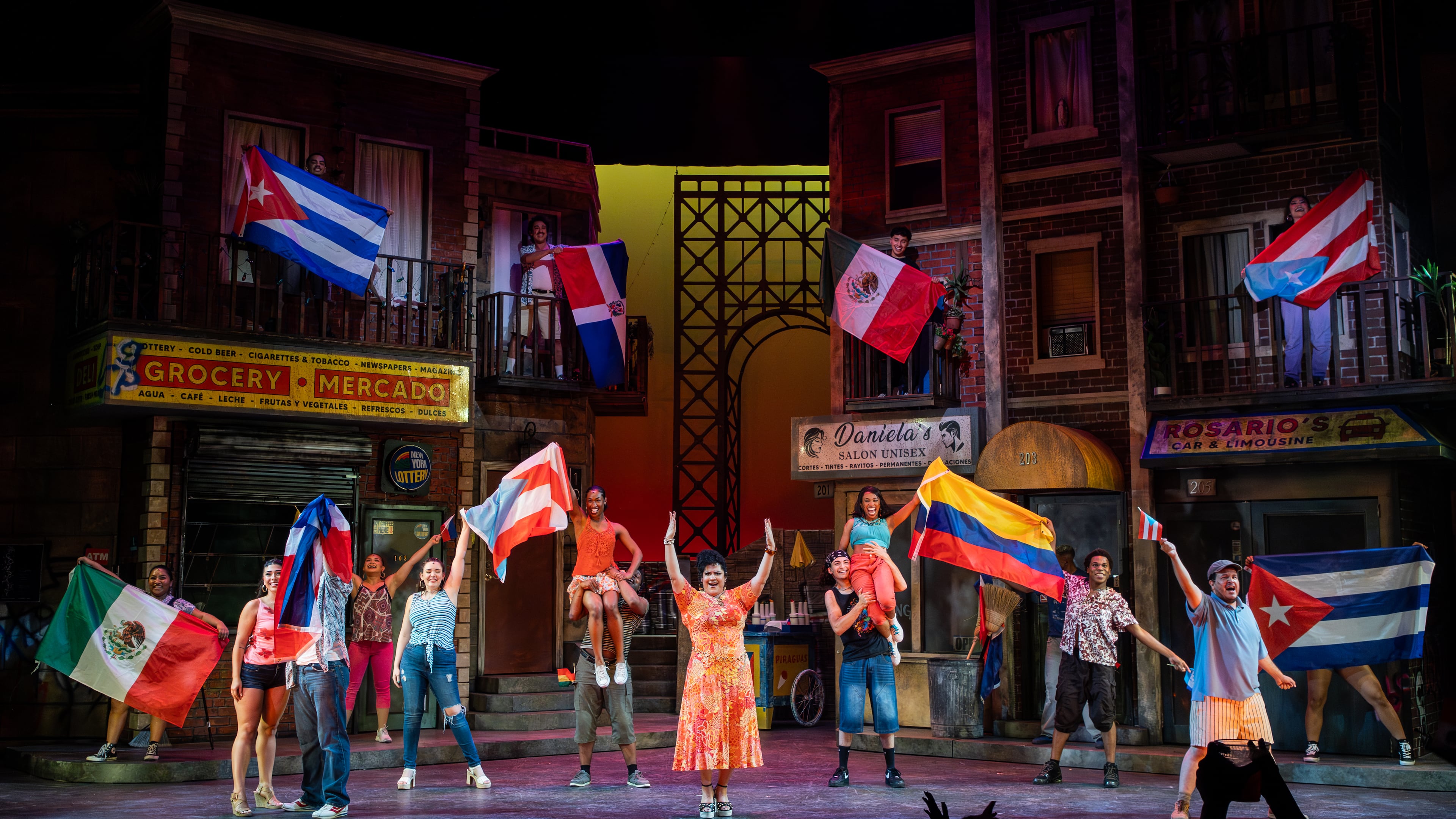 The cast of "In the Heights" at Aurora Theatre performs "Carnaval del Barrio." (Casey Gardner Ford/Courtesy of Aurora Theatre)