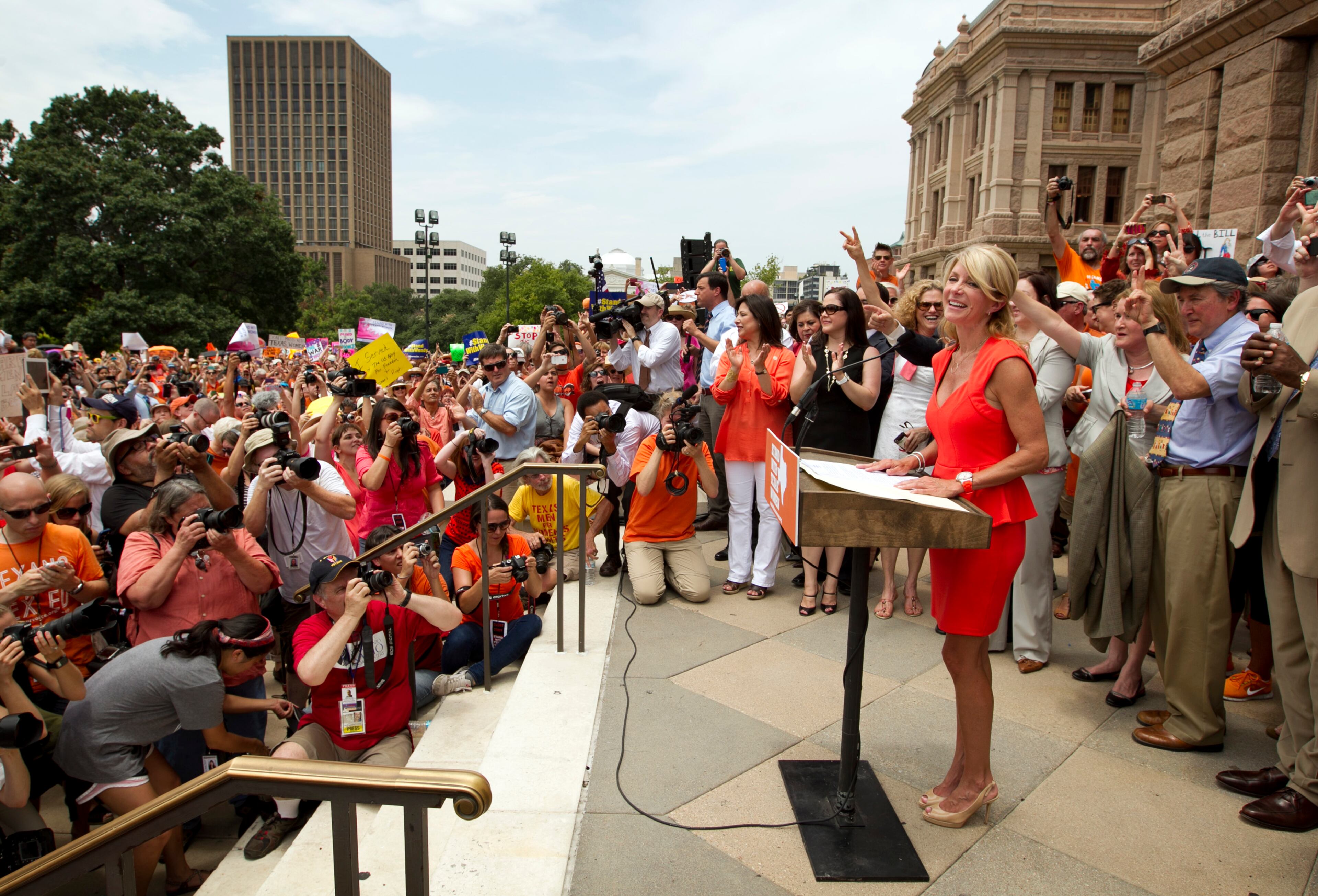 State Sen. Wendy Davis, D-Fort Worth, speaks at an abortion rights rally at the Capitol on Monday July 1, 2013. Thousands of abortion rights supporters rallied on the south lawn of the Capitol to fight GOP-sponsored legislation that would make it more difficult for women to get abortions.
