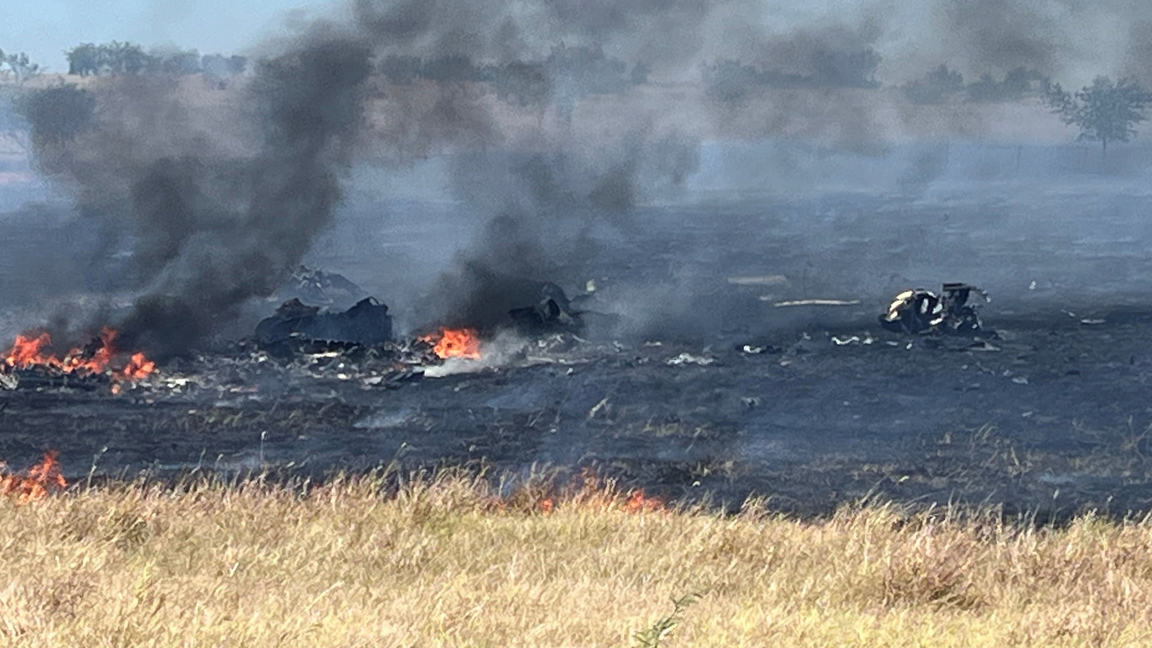This photo provided by the Bell County Sheriff's Office shows the scene of an Army Apache helicopter crash Wednesday, Aug. 12, 2026, near Salado, Texas. (Cliff Coleman/Bell County Sherrif's Office via AP)