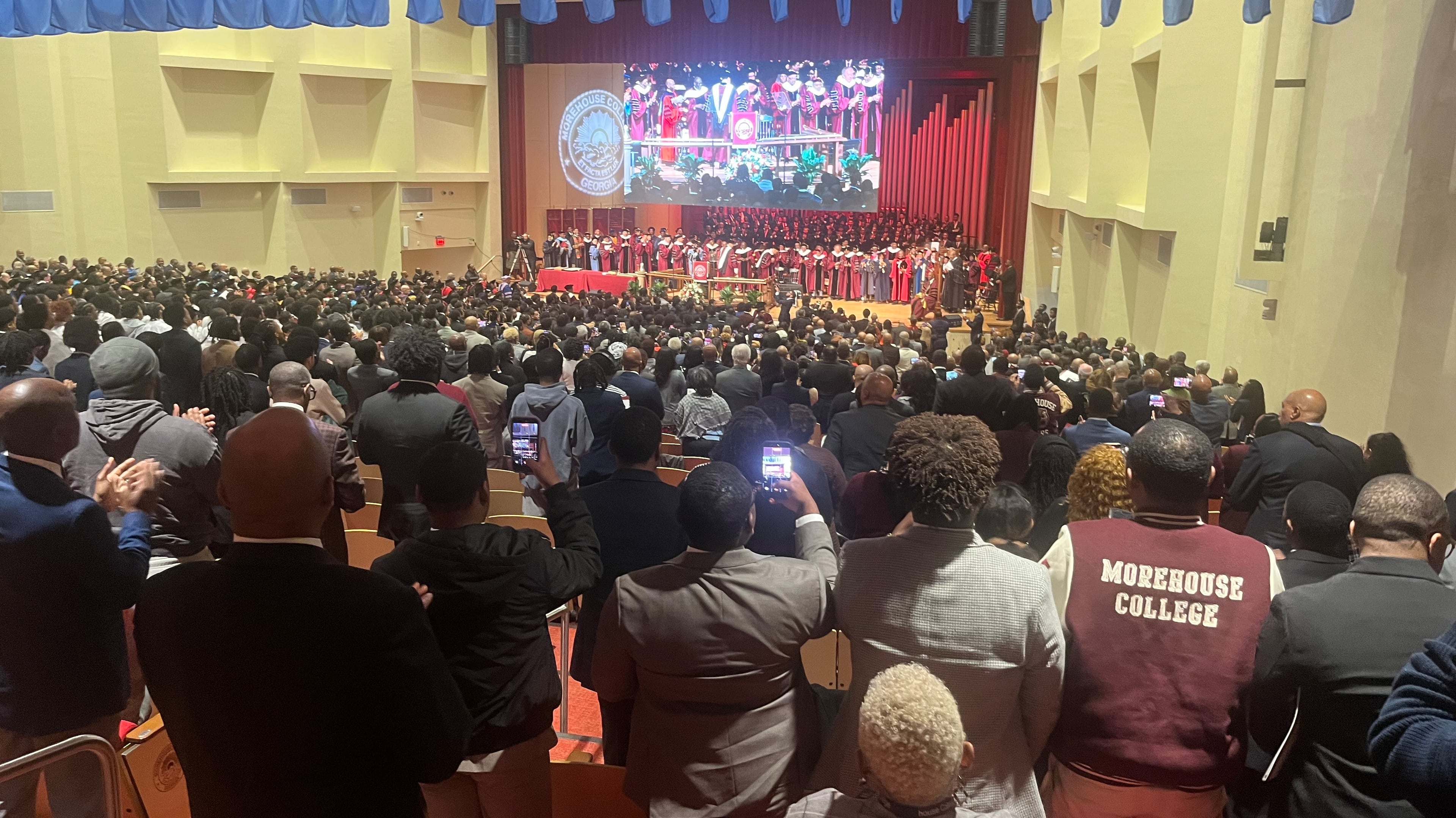 A crowd watches the inauguration of Morehouse College President F. DuBois Bowman on Feb. 12, 2026, at the Martin Luther King Jr. International Chapel. (Jason Armesto/AJC)