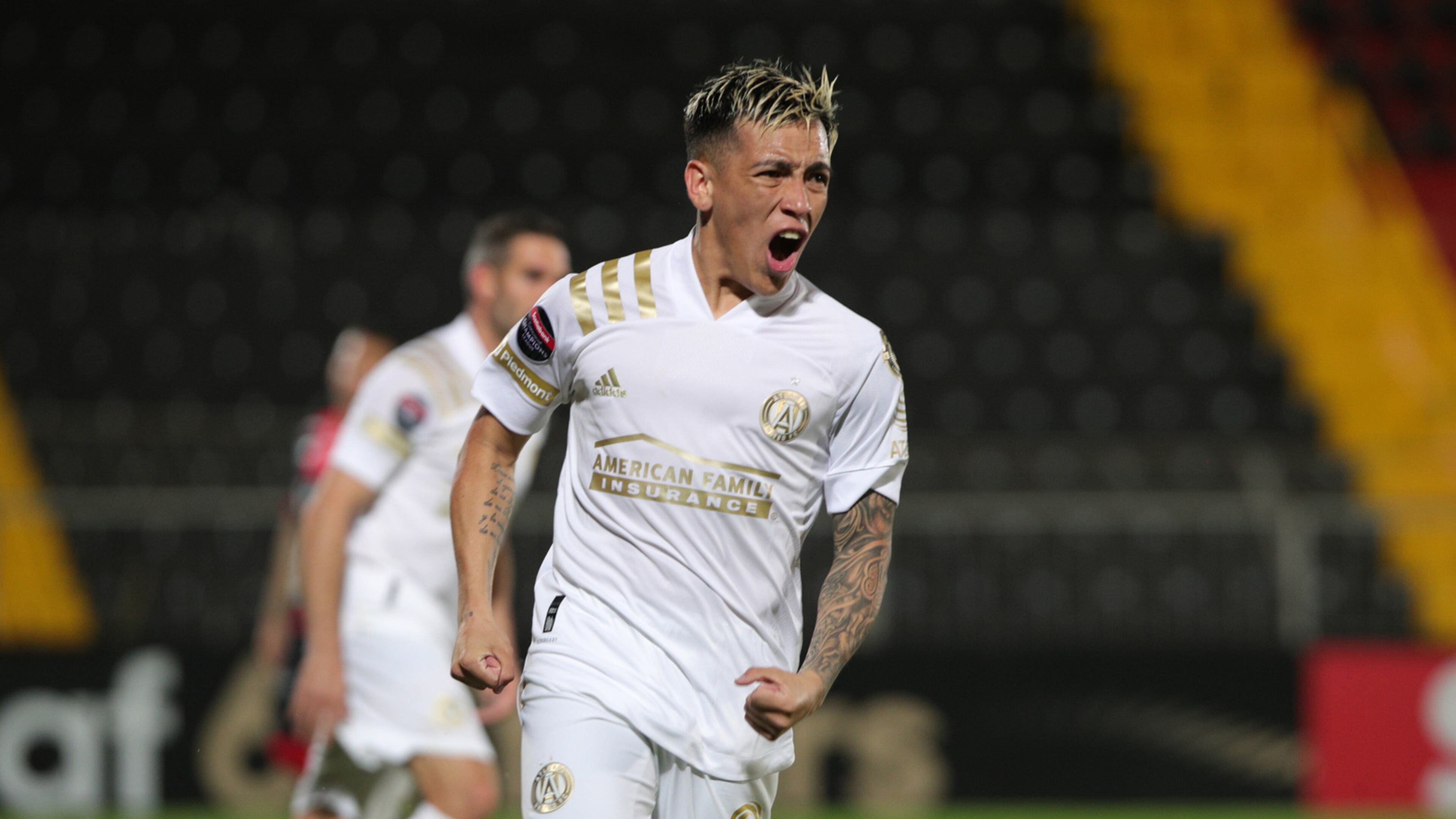 Atlanta United's Ezequiel Barco celebrates after helping the club defeat Alajuelense 1-0 in Tuesday's Champions League game in Costa Rica.