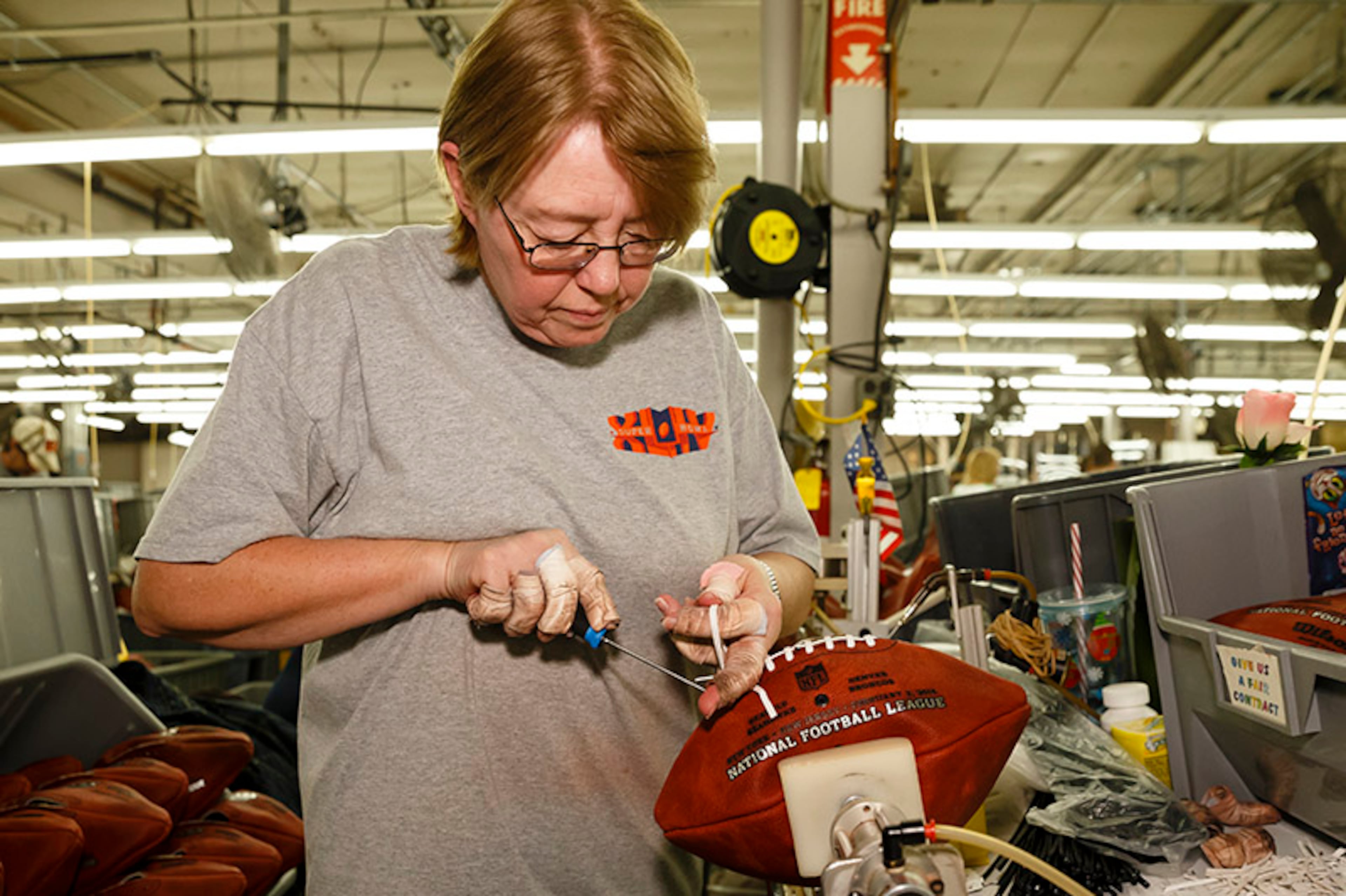 The balls are measured and stitched and remeasured again before inflated and shipped.