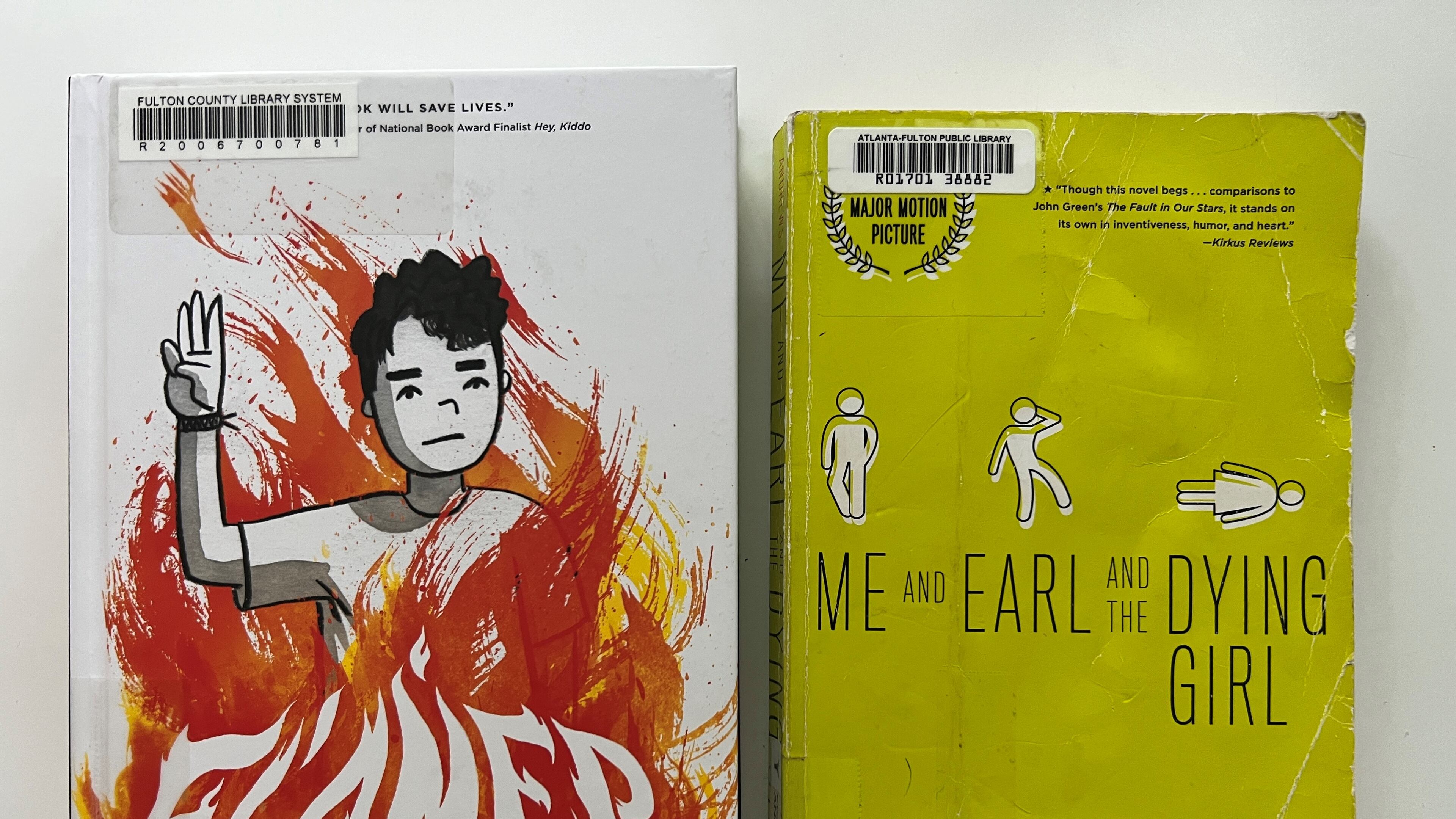 A Cobb County high school library removed "The Scarlet Letter" recently. This comes after two other books - "Flamer" by Mike Curato and "Me and Earl and the Dying Girl" by Jesse Andrews - were removed from the school district's libraries in August. The books in this photo were checked out from the Atlanta-Fulton Public Library.